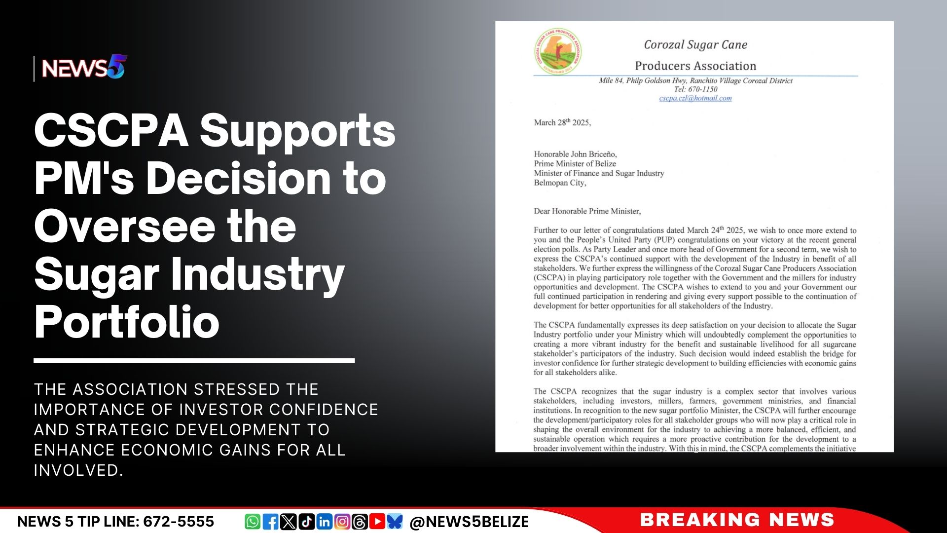 CSCPA Supports PM's Decision to Oversee the Sugar Industry Portfolio