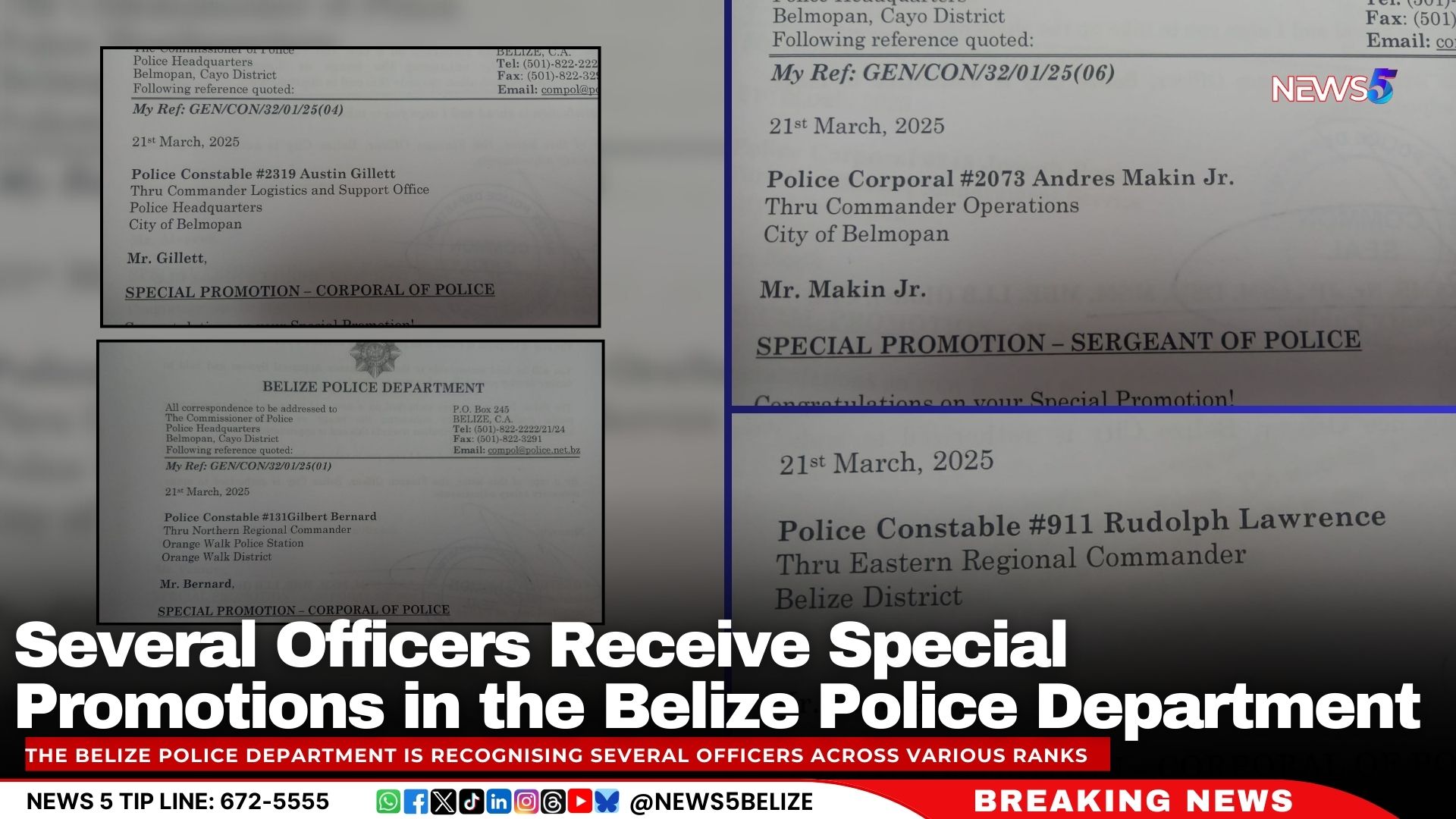 Several Officers Receive Special Promotions in the Belize Police Department