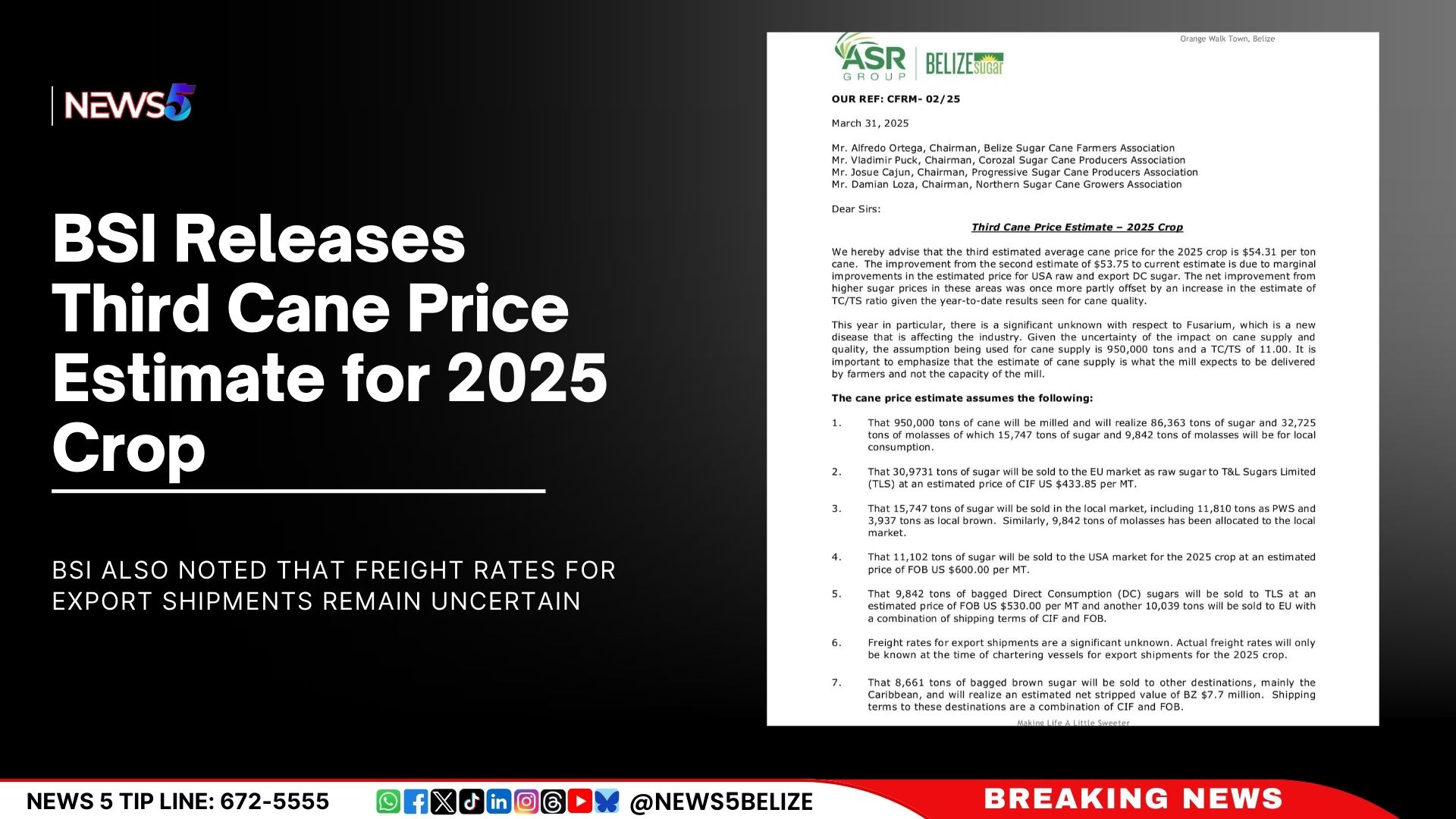 BSI Releases Third Cane Price Estimate for 2025 Crop