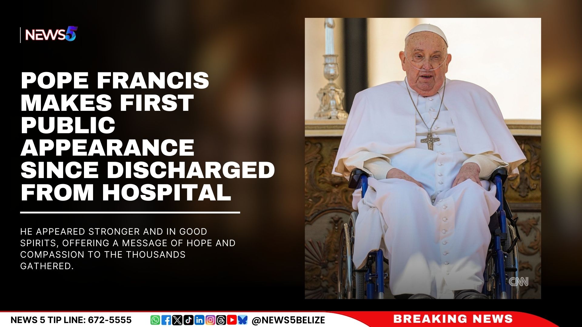 Pope Francis Makes First Public Appearance Since Discharged from Hospital