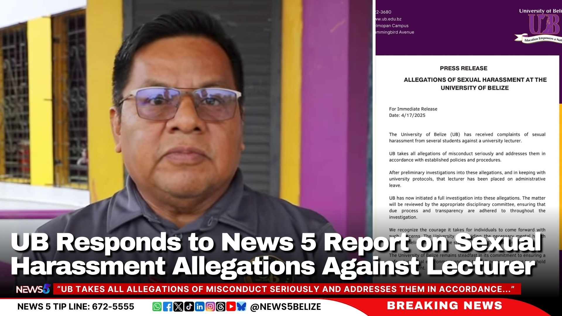 UB Responds to News 5 Report on Sexual Harassment Allegations Against Lecturer