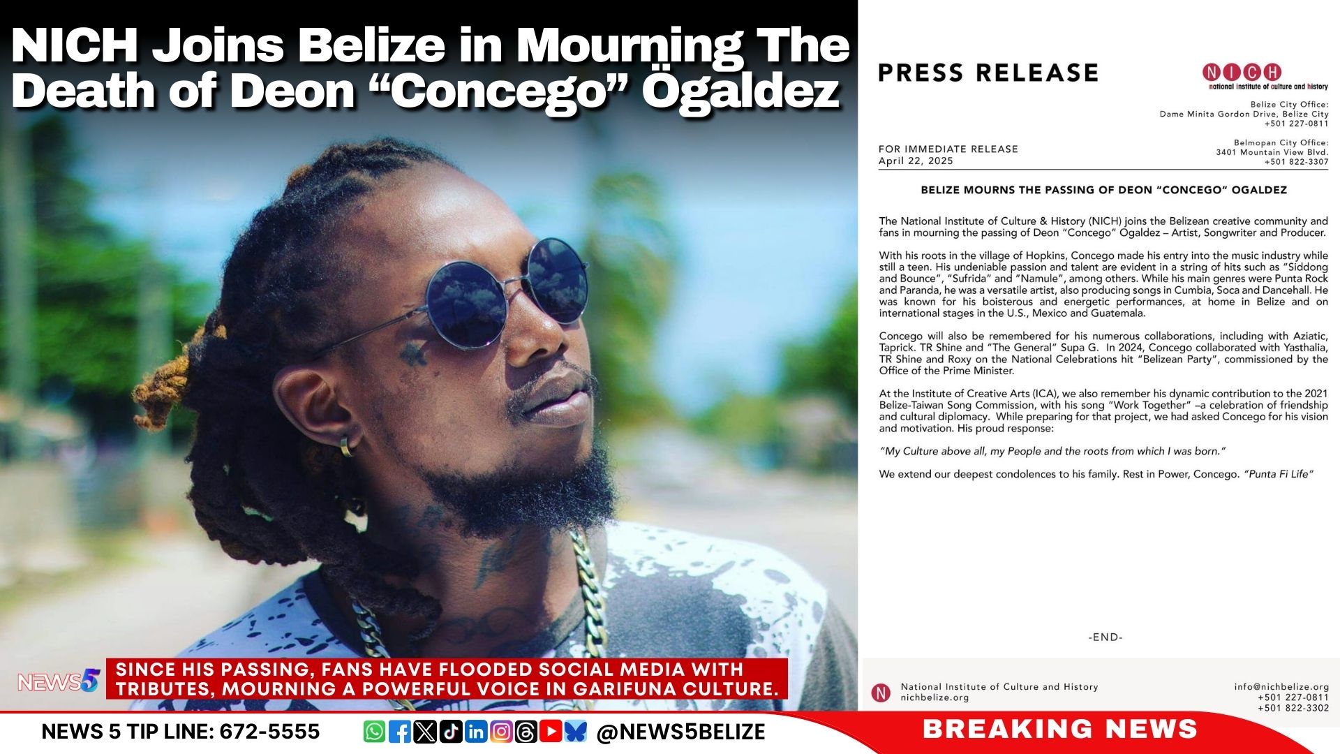 NICH Joins Belize in Mourning The Death of Deon “Concego” Ögaldez