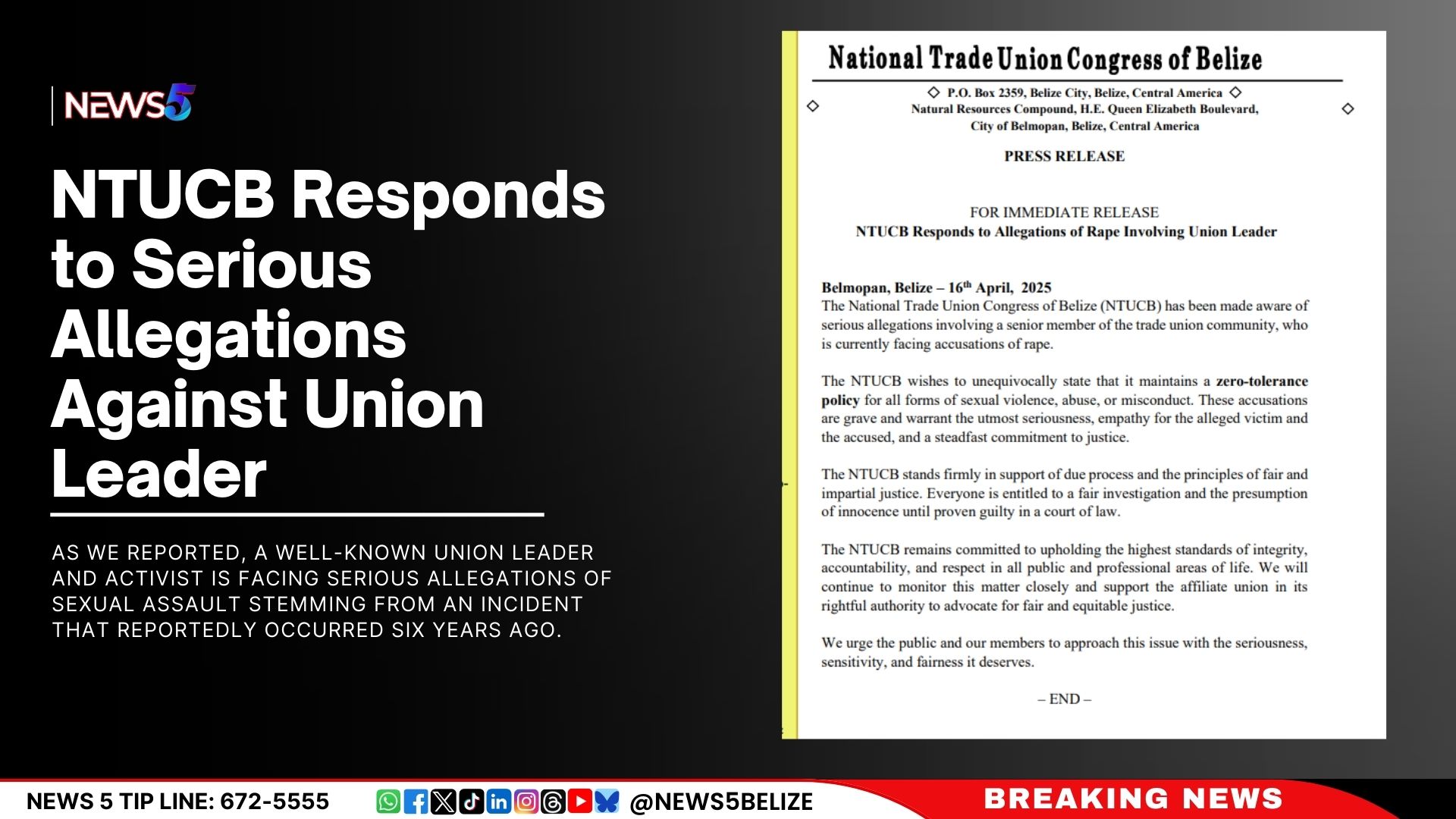 NTUCB Responds to Serious Allegations Against Union Leader