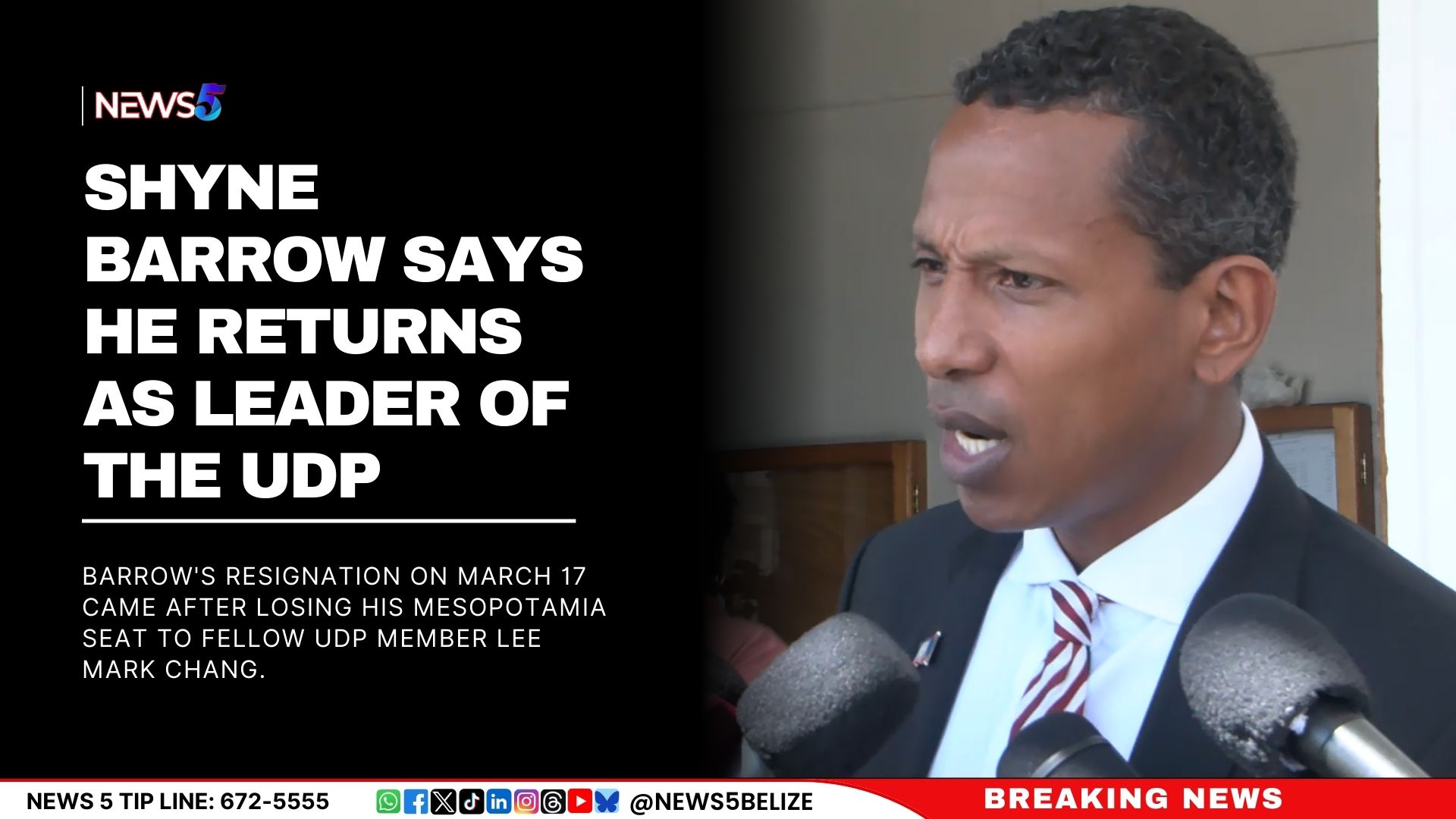 Shyne Barrow Says He Returns as Leader of the UDP
