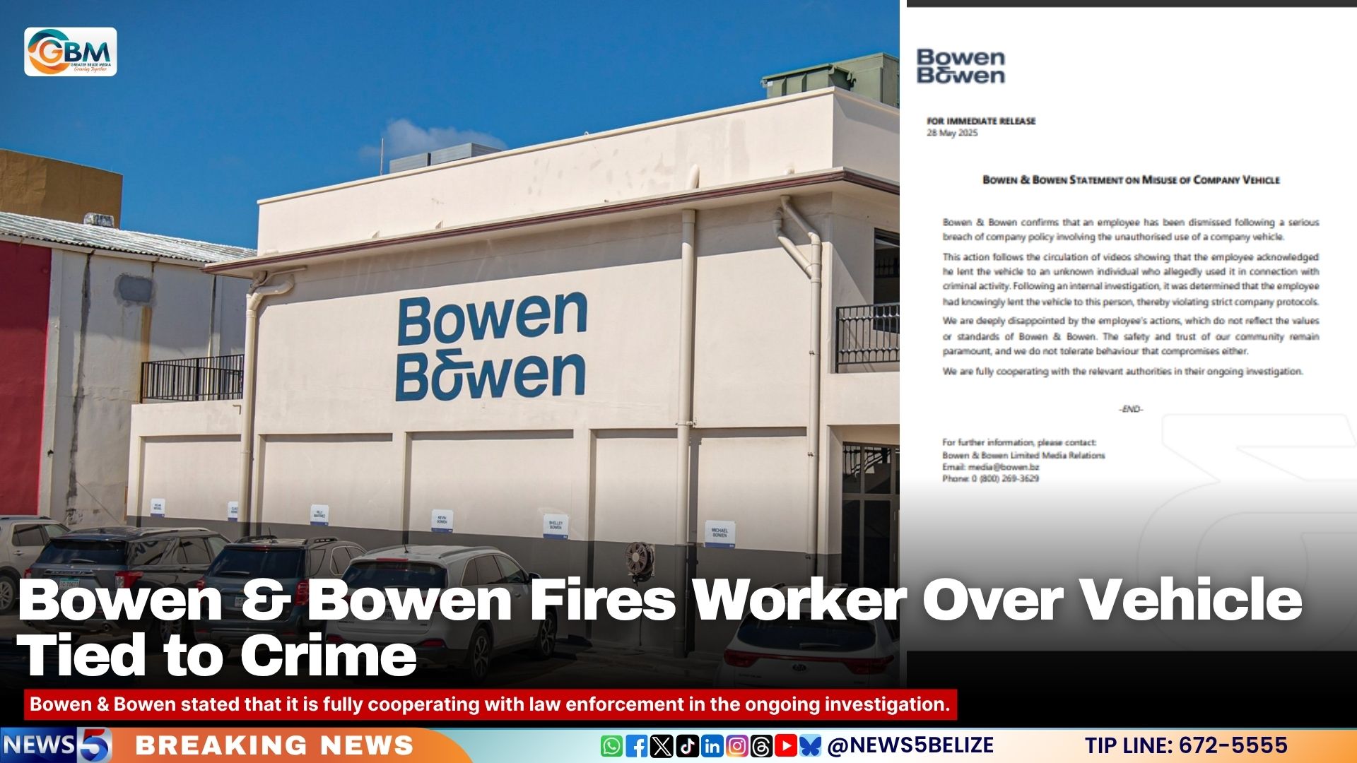 Bowen & Bowen Fires Worker Over Vehicle Tied to Crime