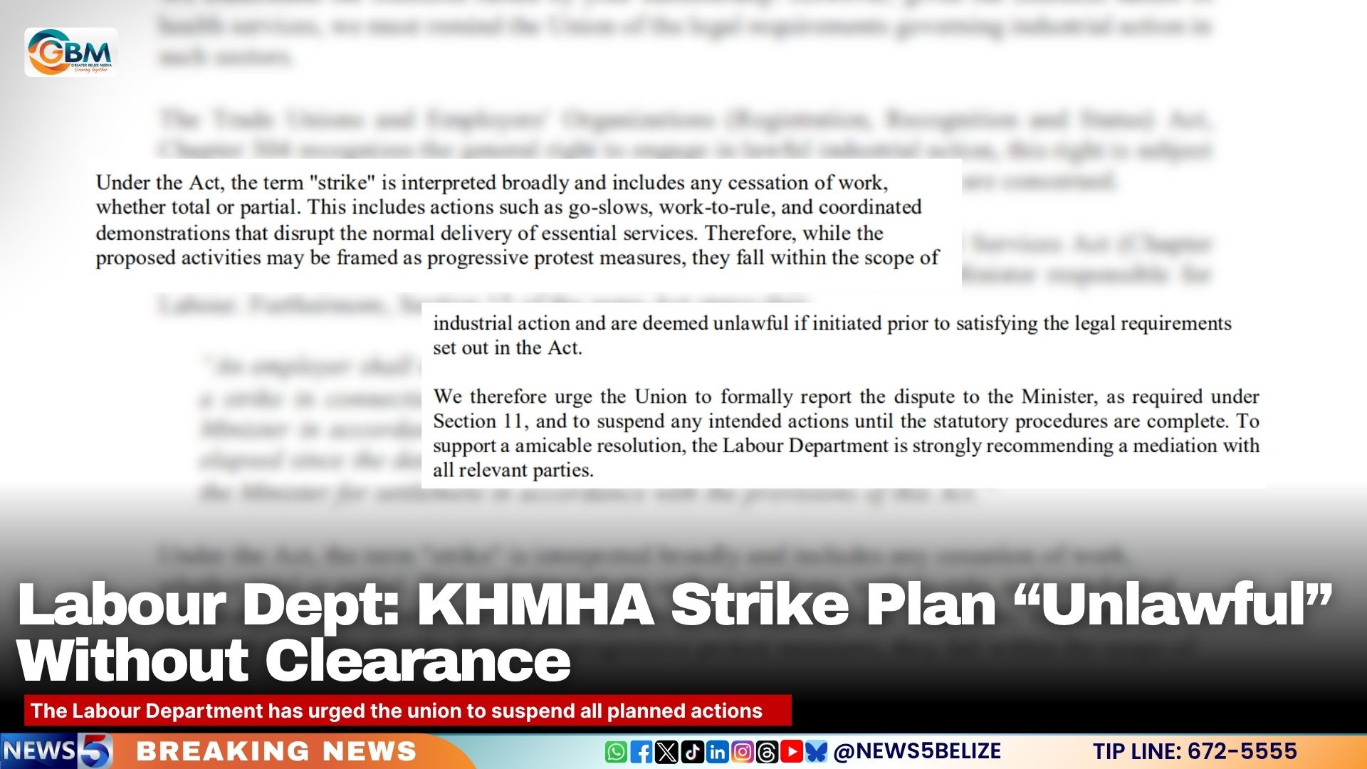 Labour Department Warns KHMHA Union Proposed Industrial Action is Unlawful Without Proper Procedure