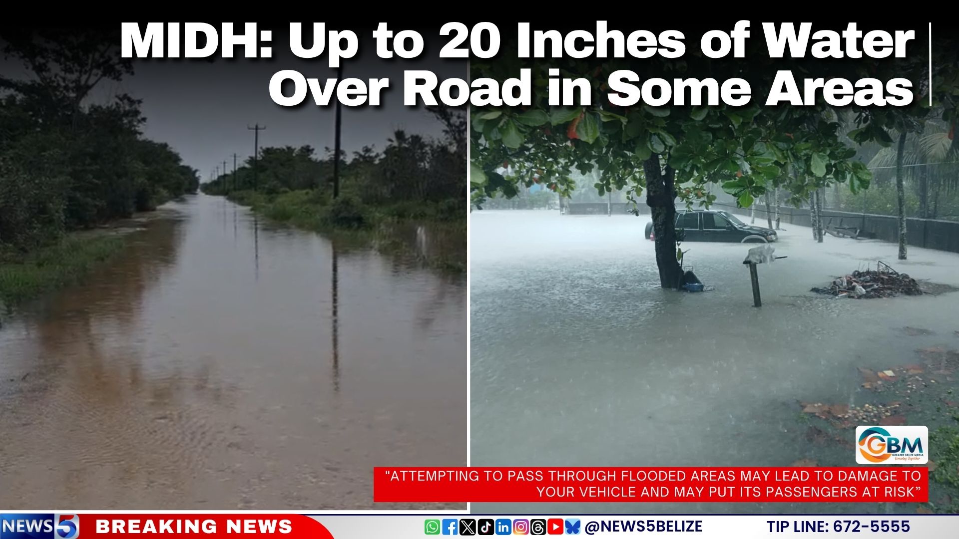 MIDH: Up to 20 Inches of Water Over Road in Some Areas