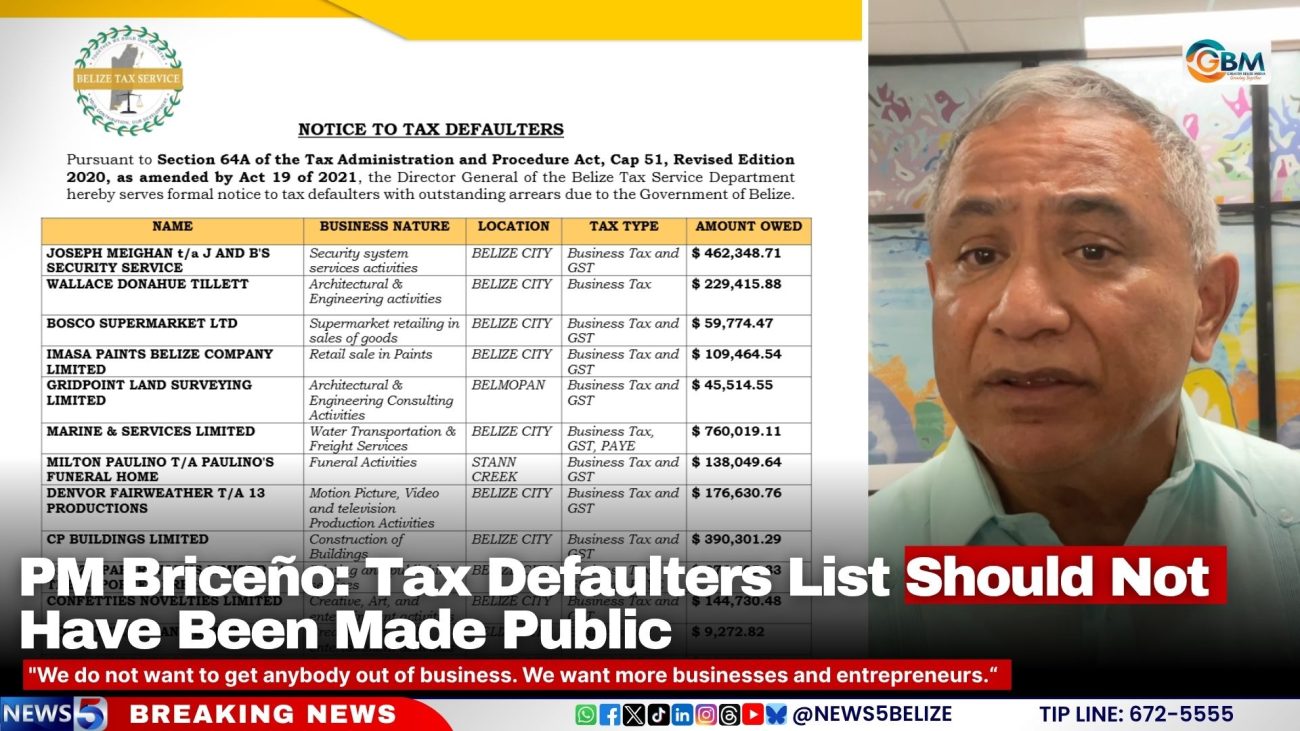 PM Briceño: Tax Defaulters List Should Not Have Been Made Public