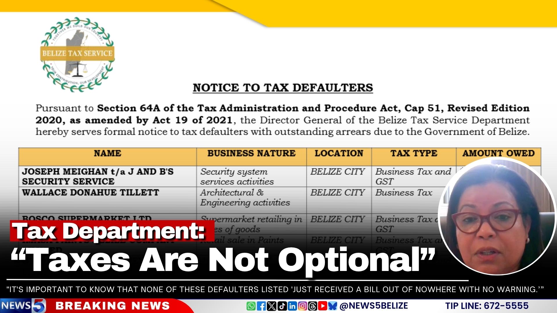 Tax Department: “Taxes Are Not Optional”