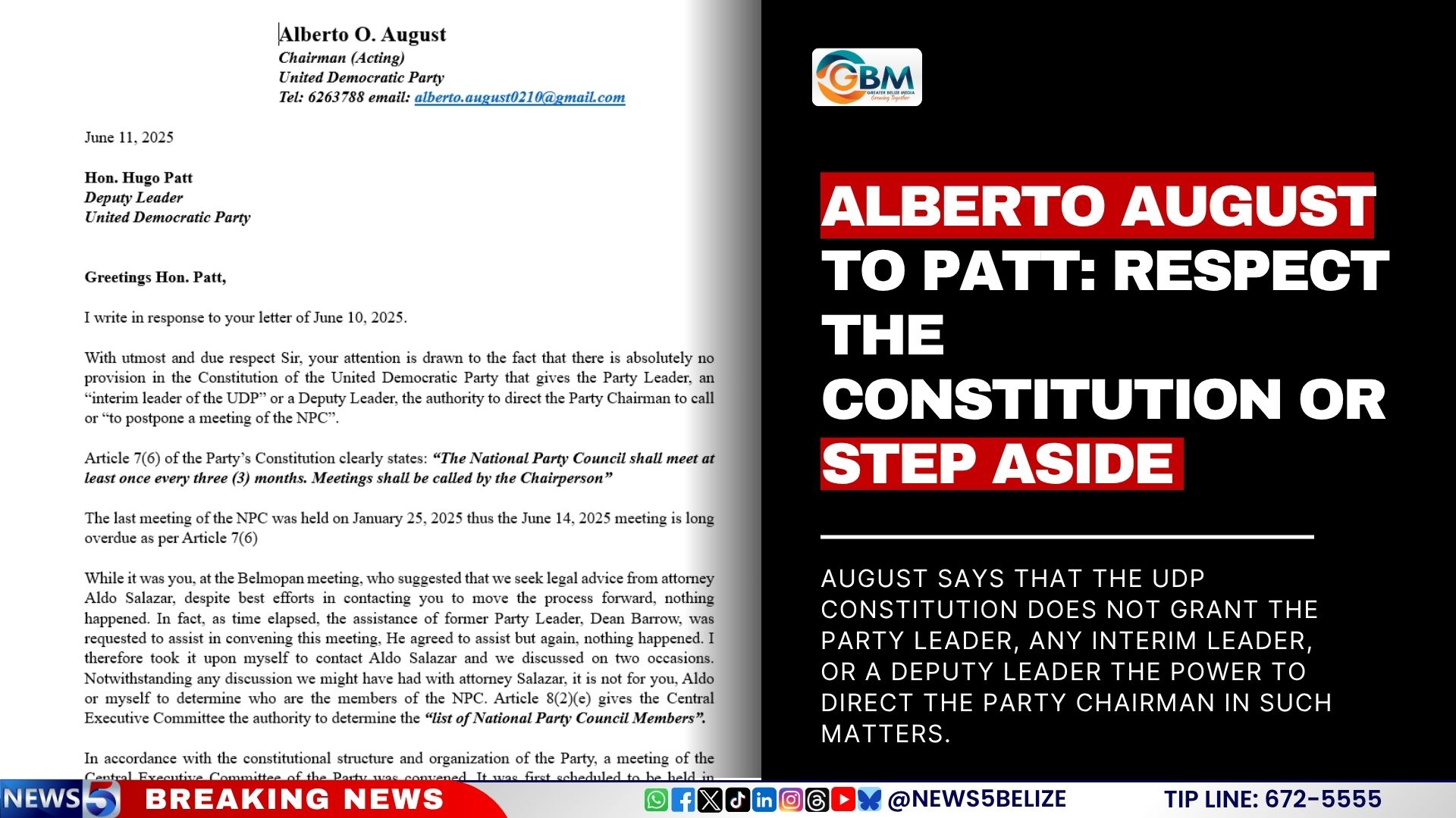 Alberto August to Patt: Respect the Constitution or Step Aside