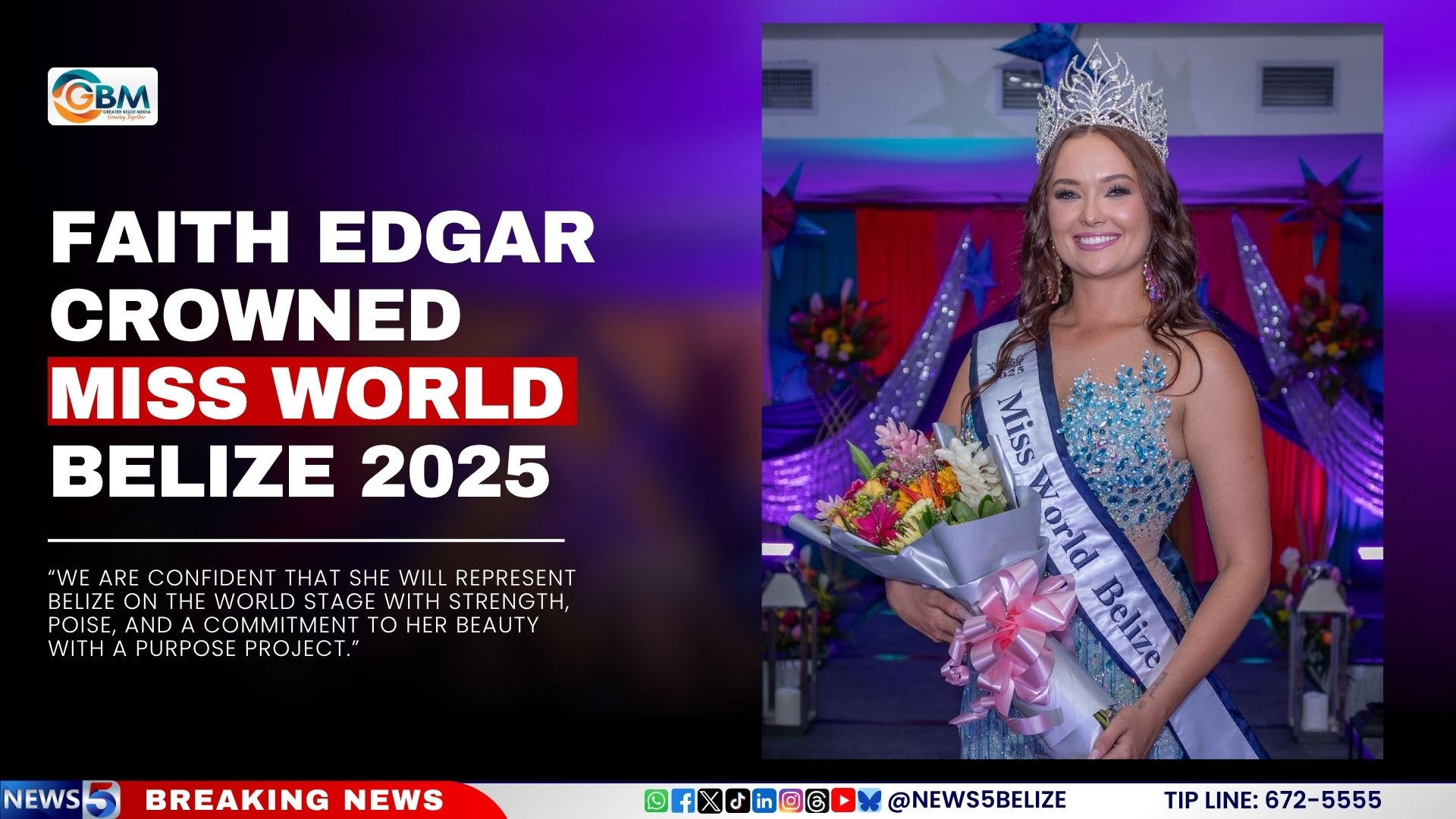 Faith Edgar Crowned Miss World Belize 2025