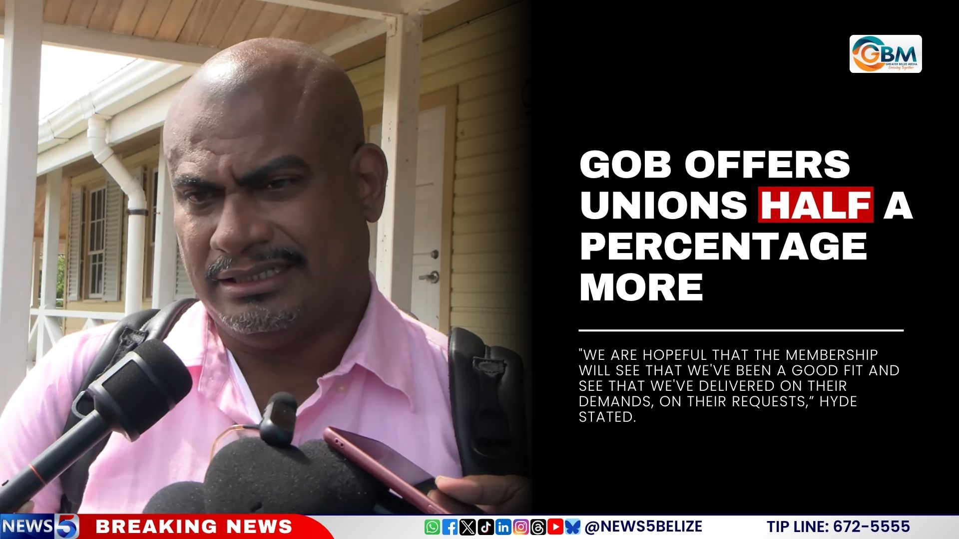 GOB Offers Unions Half a Percentage More