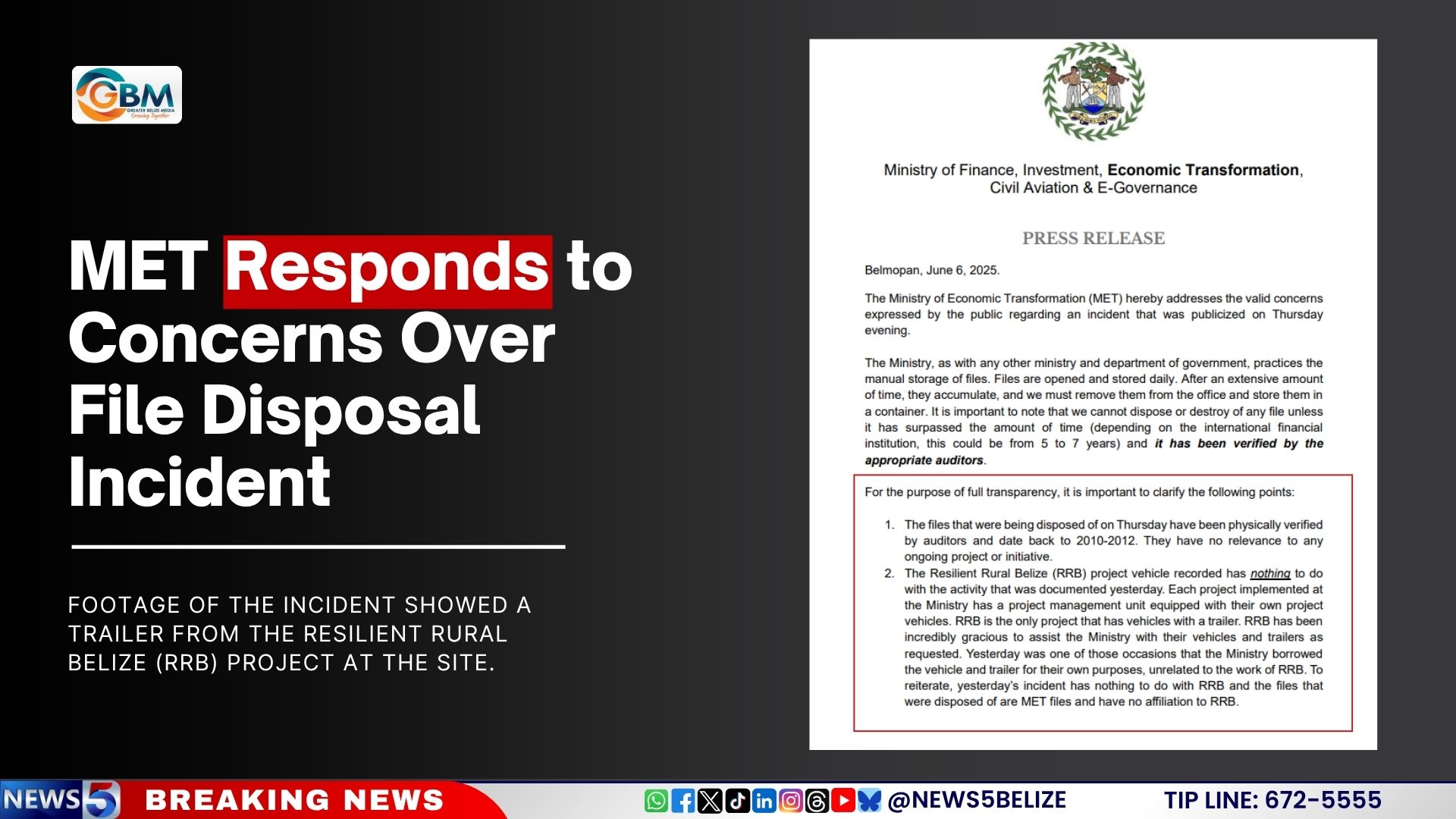 MET Responds to Concerns Over File Disposal Incident