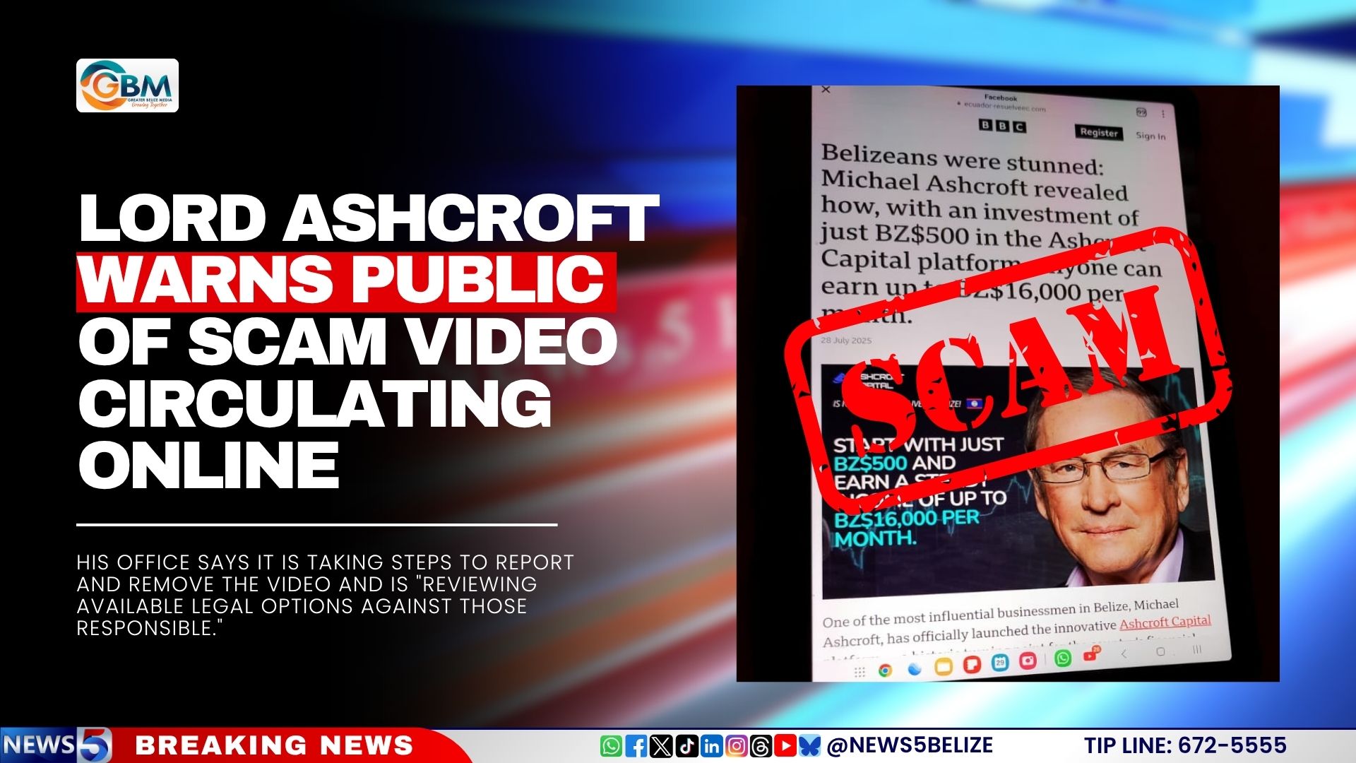Lord Ashcroft Warns Public of Scam Video Circulating Online