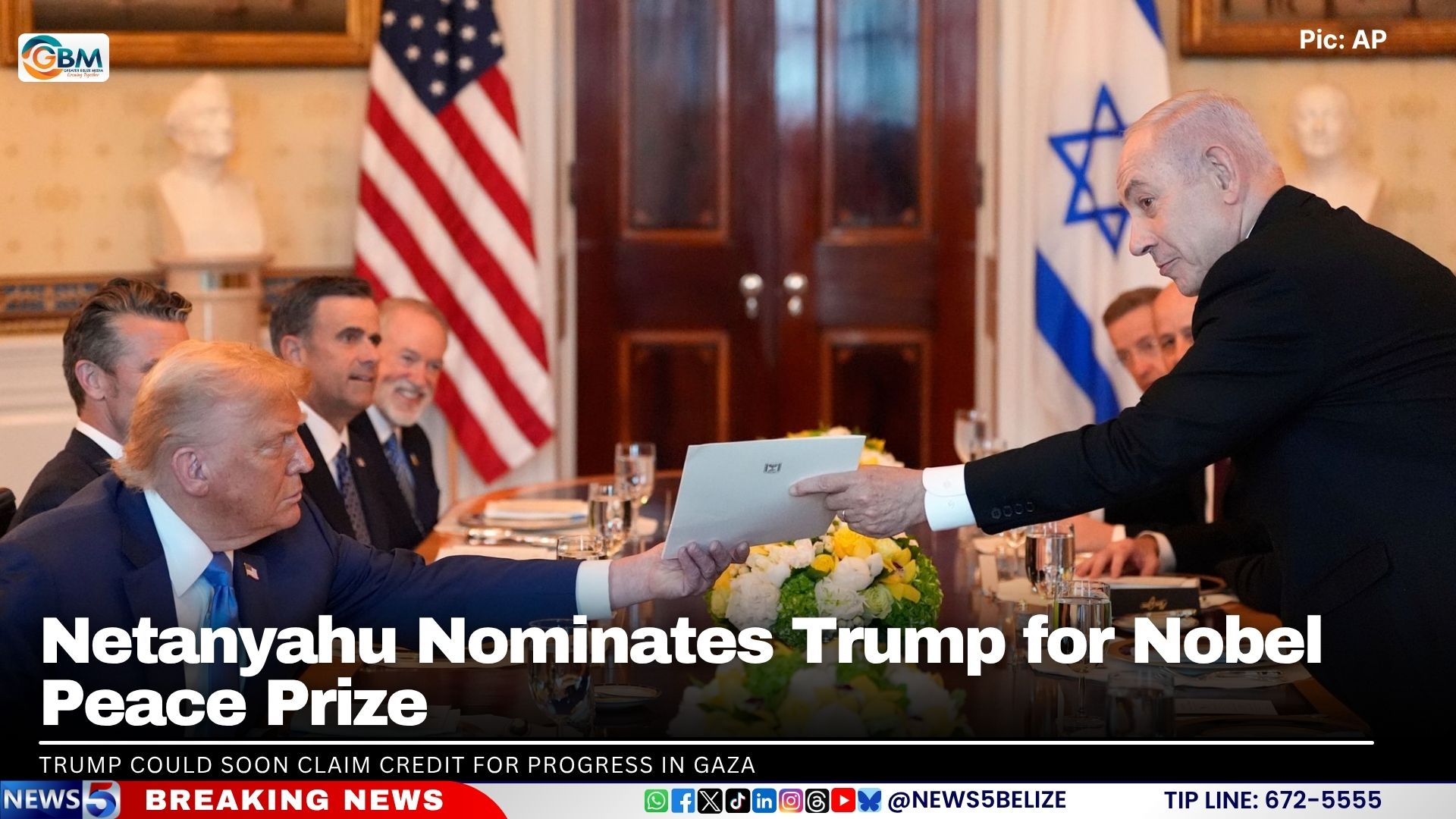 Netanyahu Nominates Trump for Nobel Peace Prize