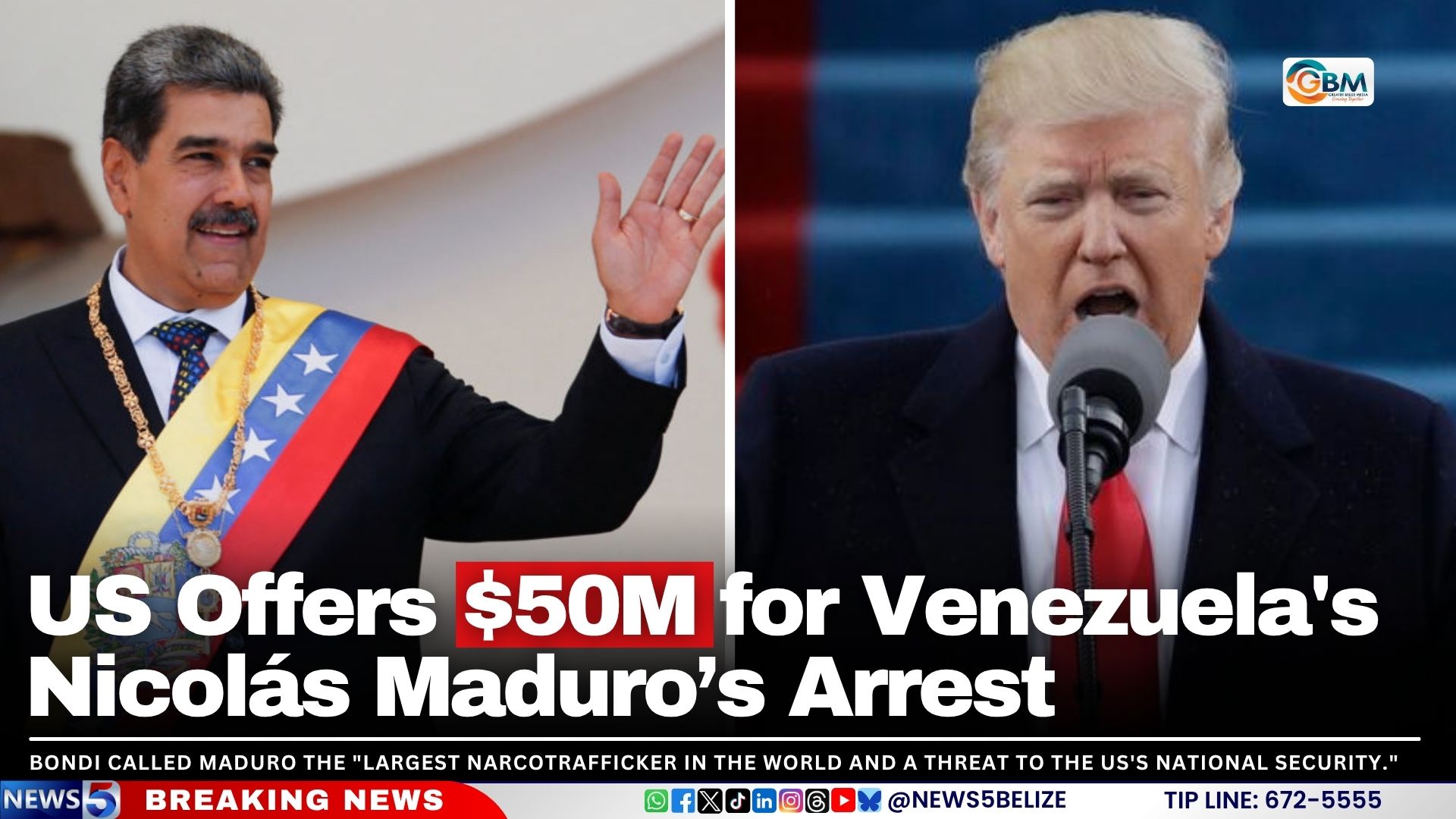 US Offers $50M for Venezuela's Nicolás Maduro’s Arrest