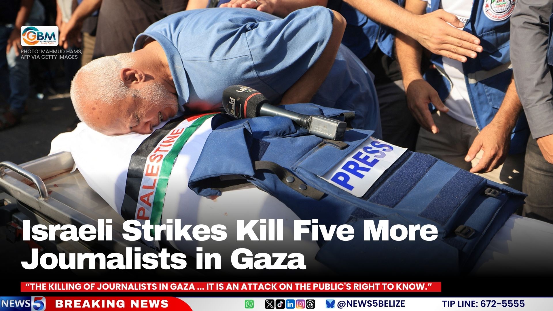 Israeli Strikes Kill Five More Journalists in Gaza