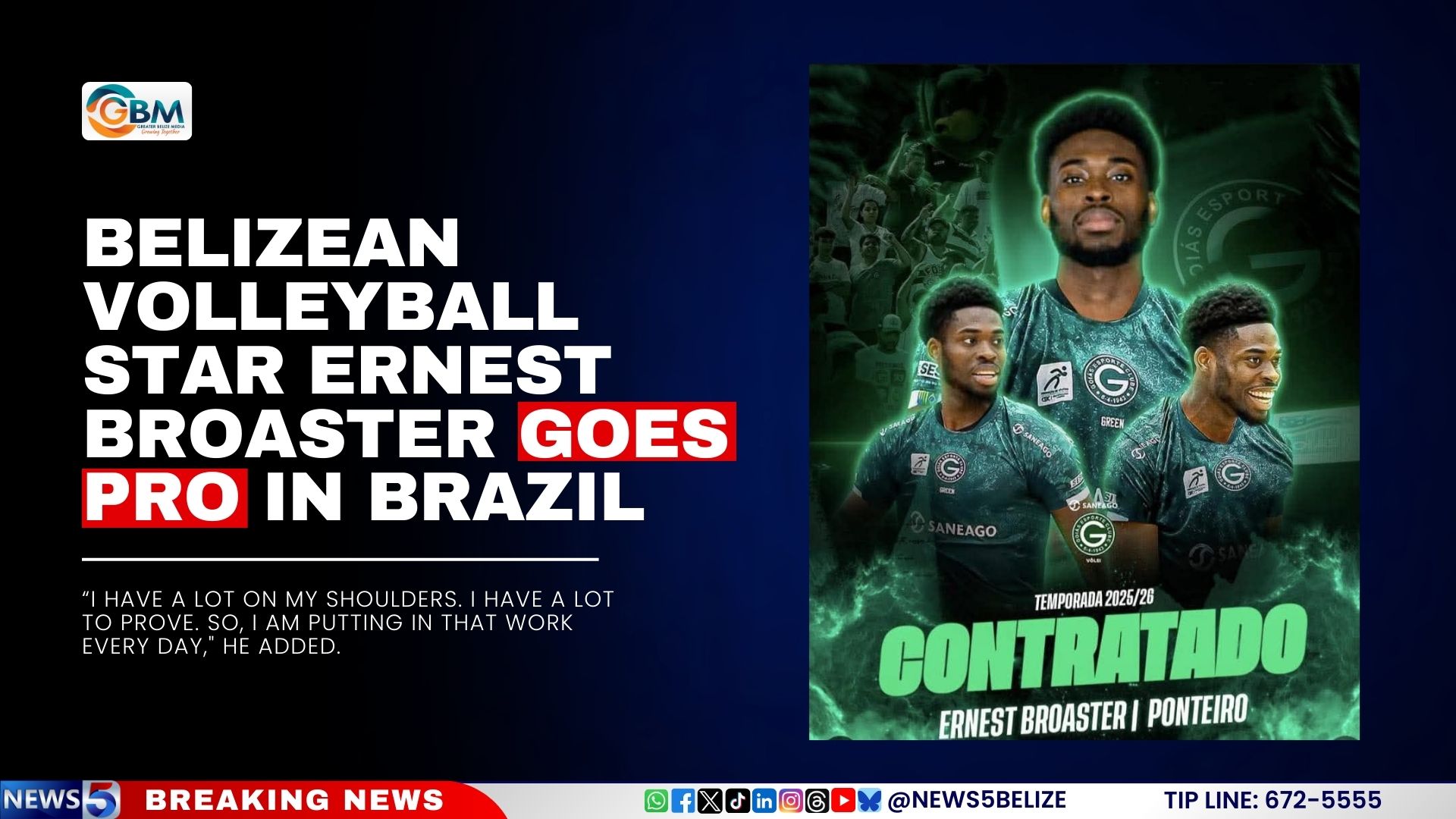 Belizean Volleyball Star Ernest Broaster Goes Pro in Brazil