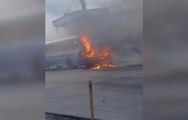 Central Transit Bus Up in Flames in Belize City  