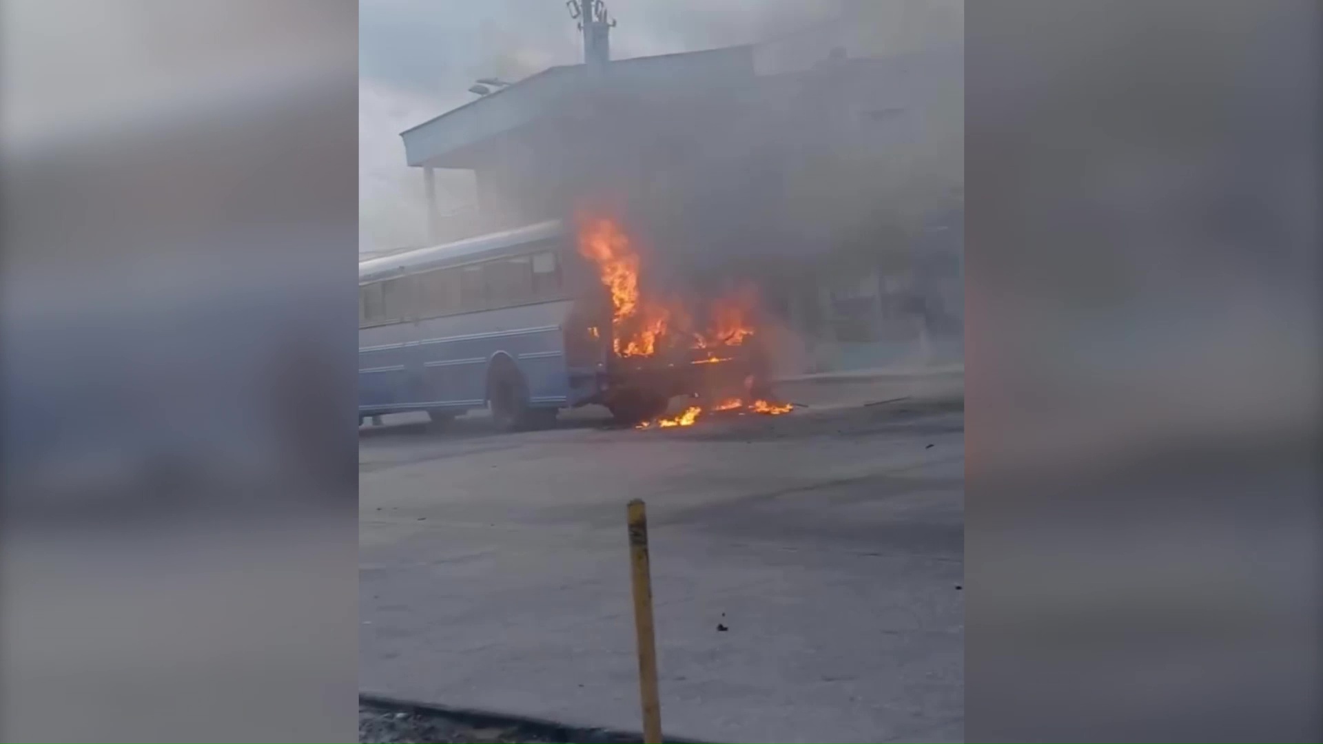 Central Transit Bus Up in Flames in Belize City  