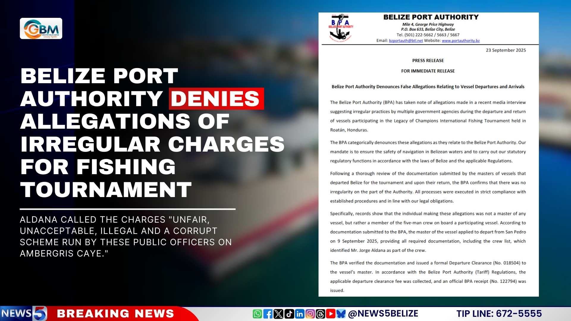 Belize Port Authority Denies Allegations of Irregular Charges for Fishing Tournament