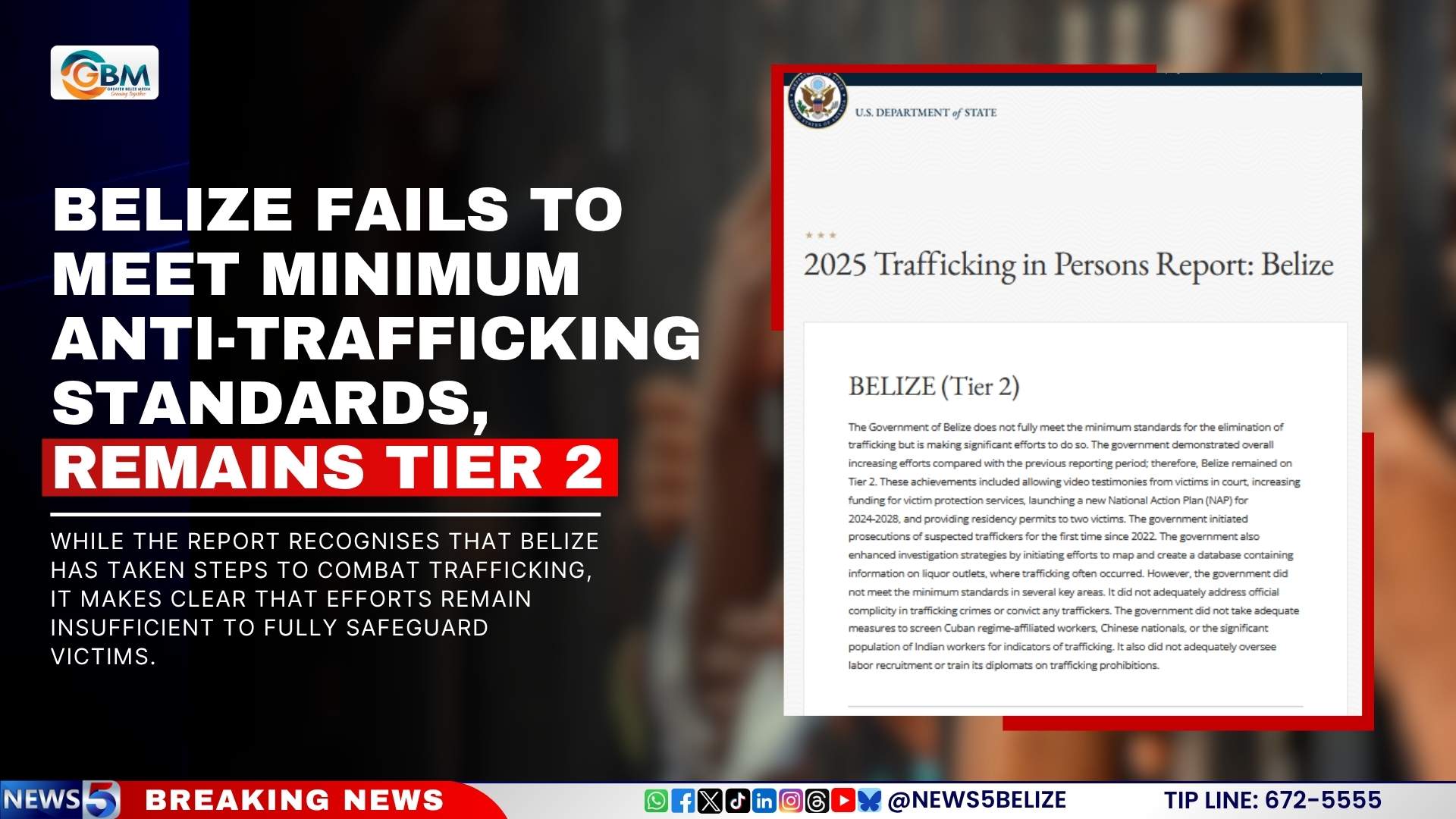 Belize Fails to Meet Minimum Anti-Trafficking Standards, Remains Tier 2