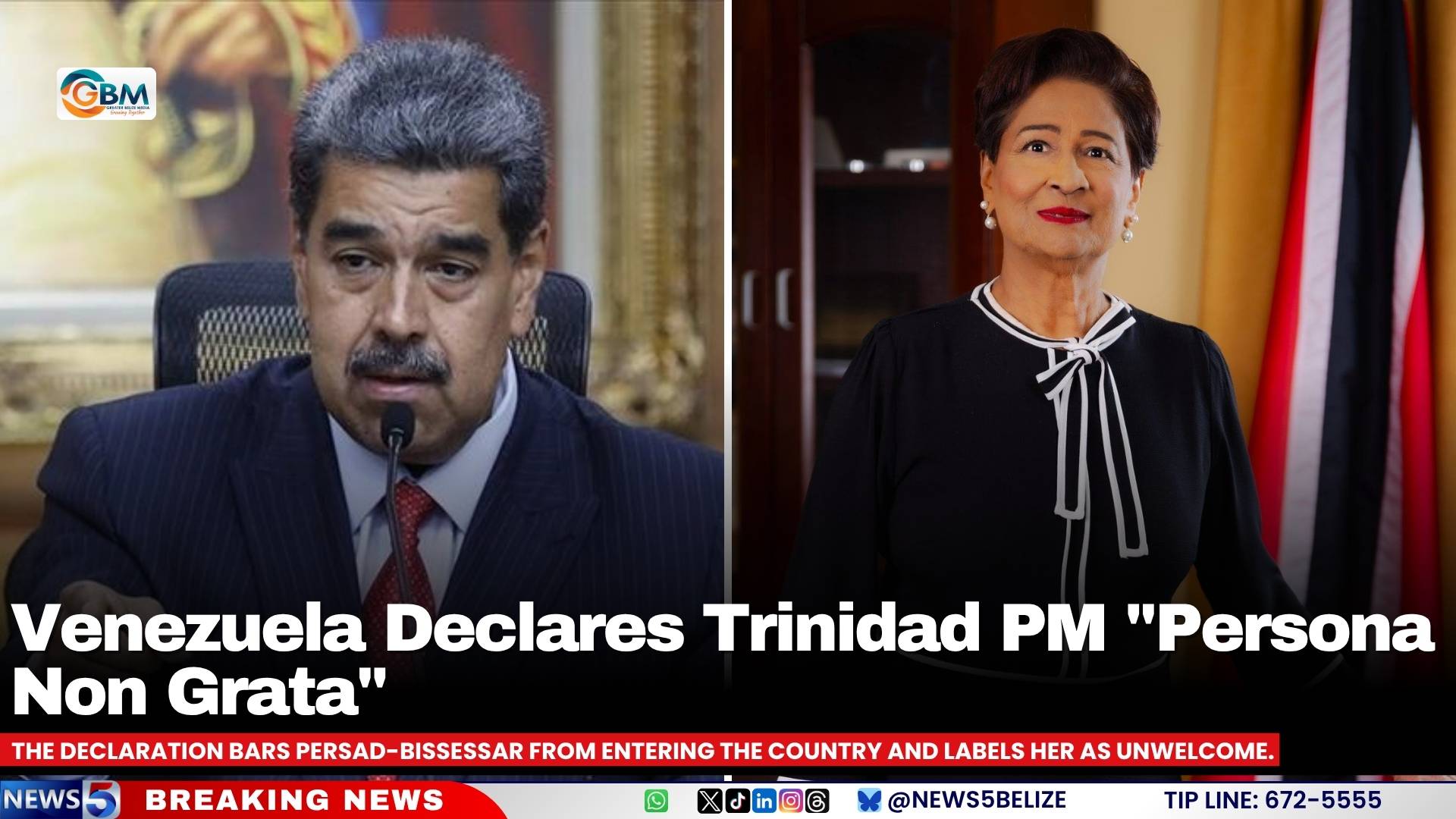 Venezuela Declares Trinidad PM "Persona Non Grata"