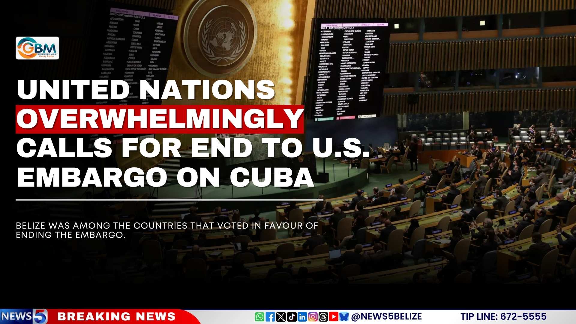 United Nations Overwhelmingly Calls for End to US Embargo on Cuba