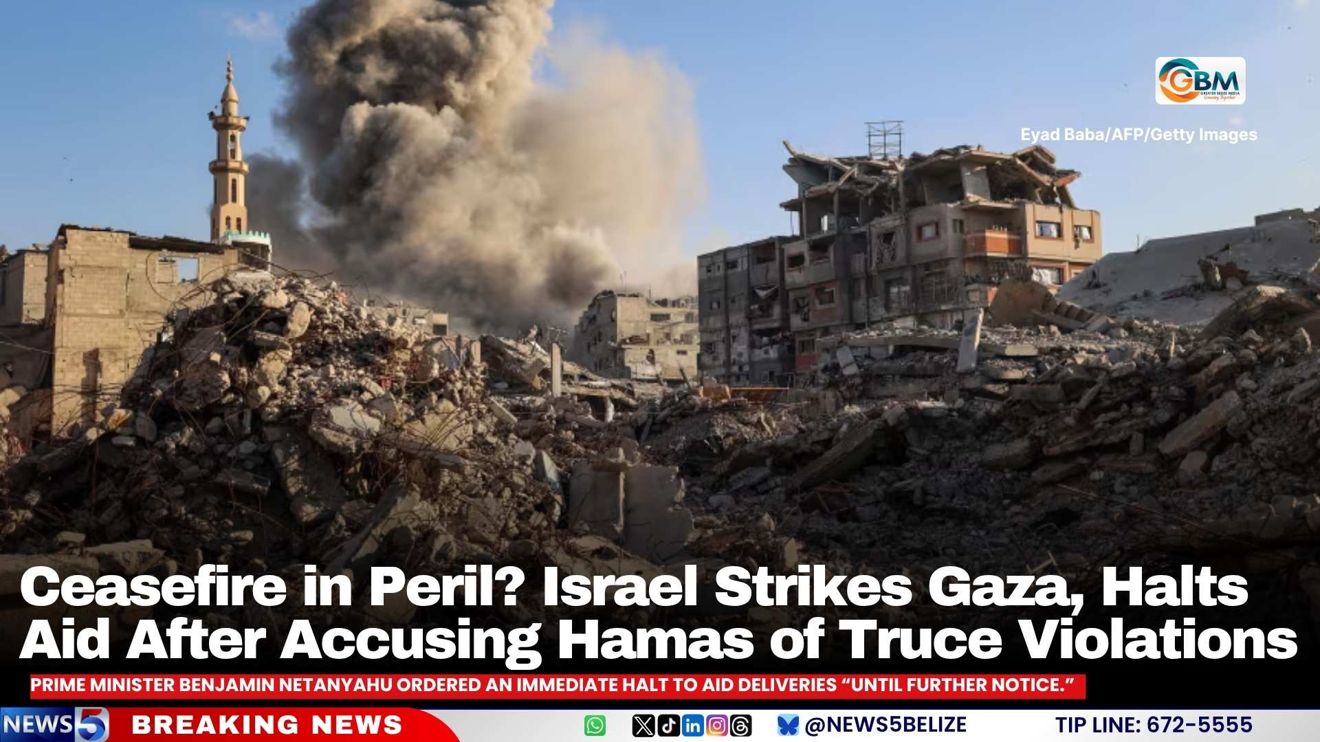 Ceasefire in Peril? Israel Strikes Gaza, Halts Aid After Accusing Hamas of Truce Violations