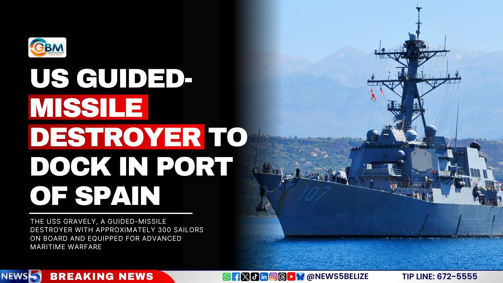 US Guided-Missile Destroyer to Dock in Port of Spain