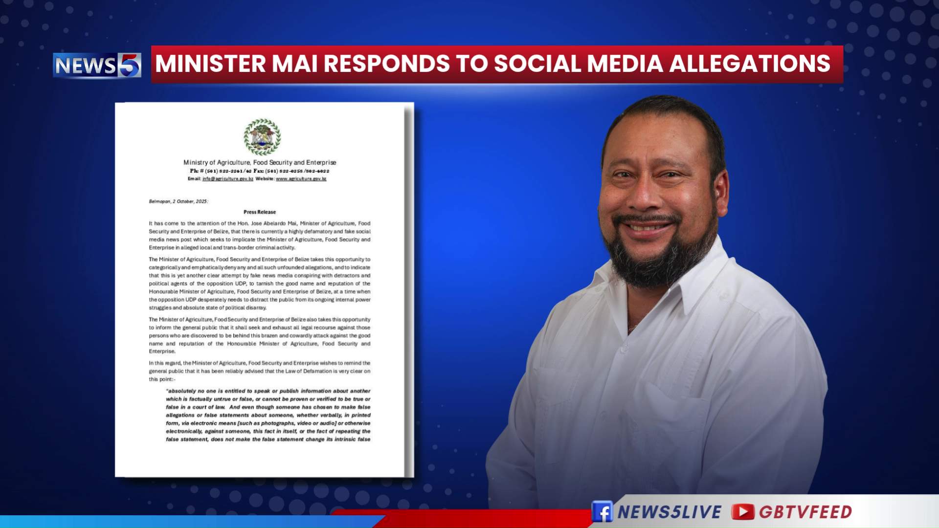 Agriculture Minister Jose Mai Denies Criminal Allegations