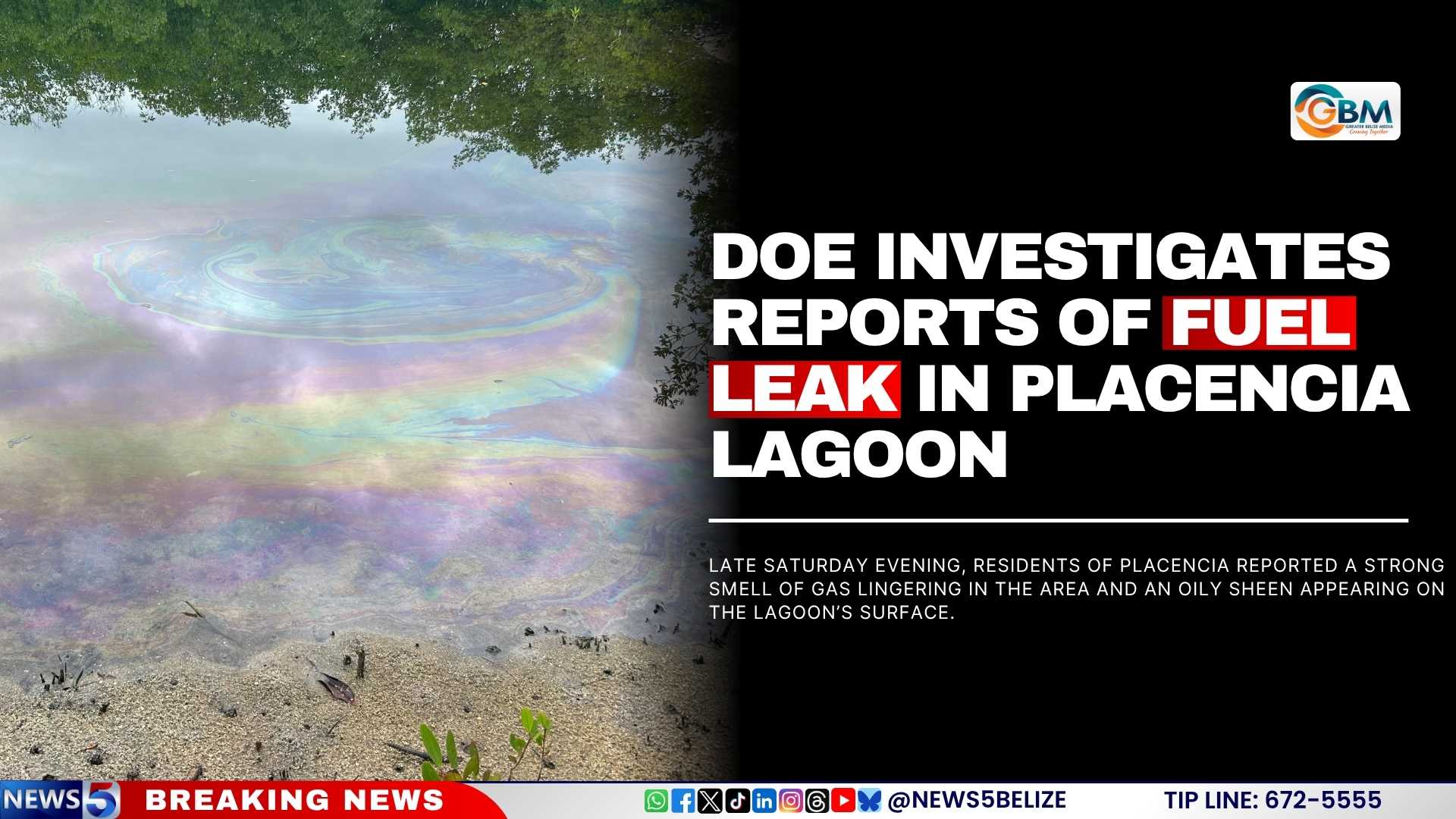 DOE Investigates Reports of Fuel Leak in Placencia Lagoon