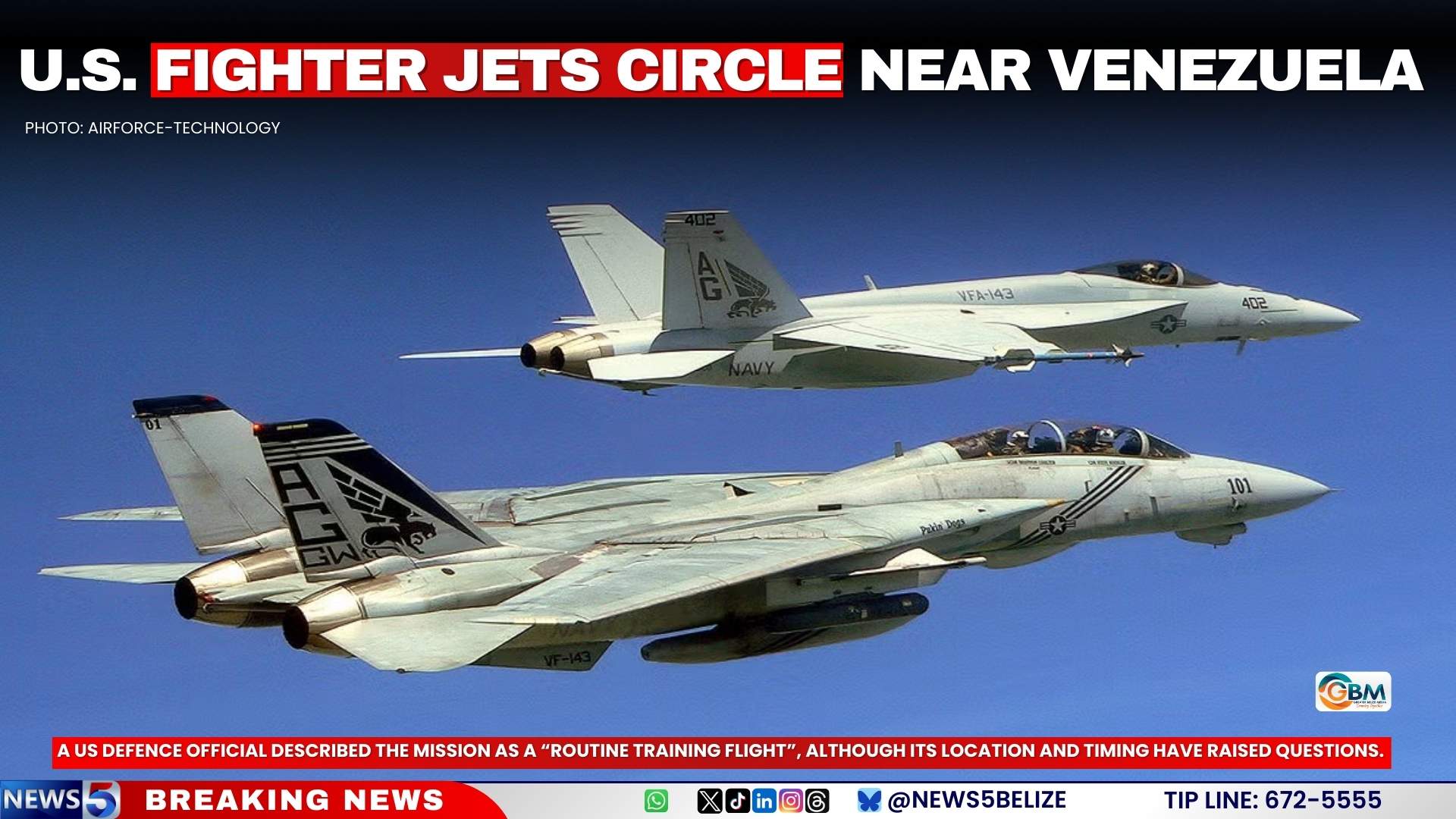 U.S. Fighter Jets Circle Near Venezuela