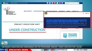 Ministry of Education's Webpage Showing and 'Under Construction' Project Execution Unit