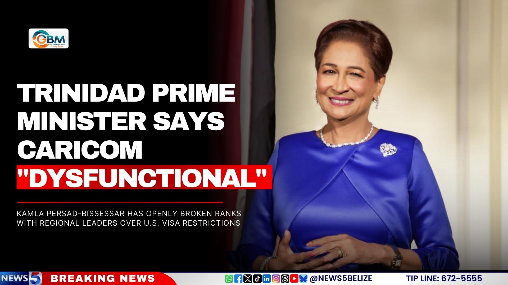 Trinidad Prime Minister Says CARICOM "Dysfunctional"