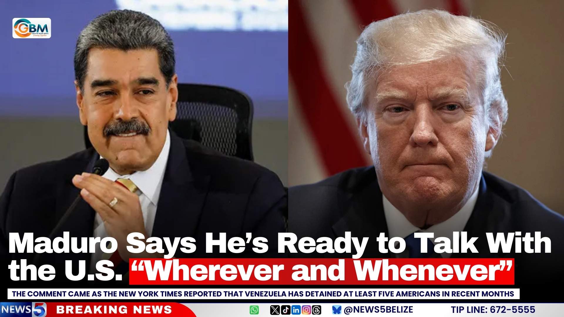 Maduro Says He’s Ready to Talk With the U.S. “Wherever and Whenever”