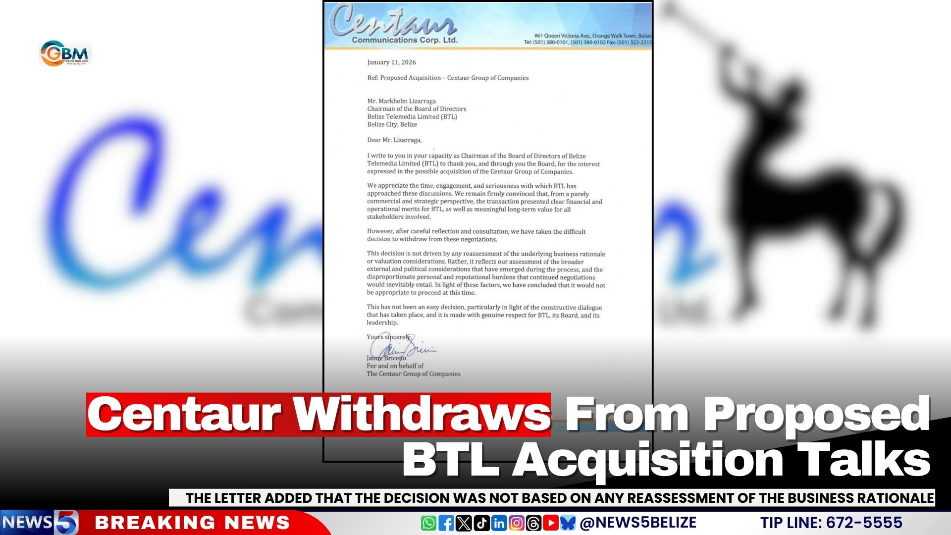 Centaur Withdraws From Proposed BTL Acquisition Talks