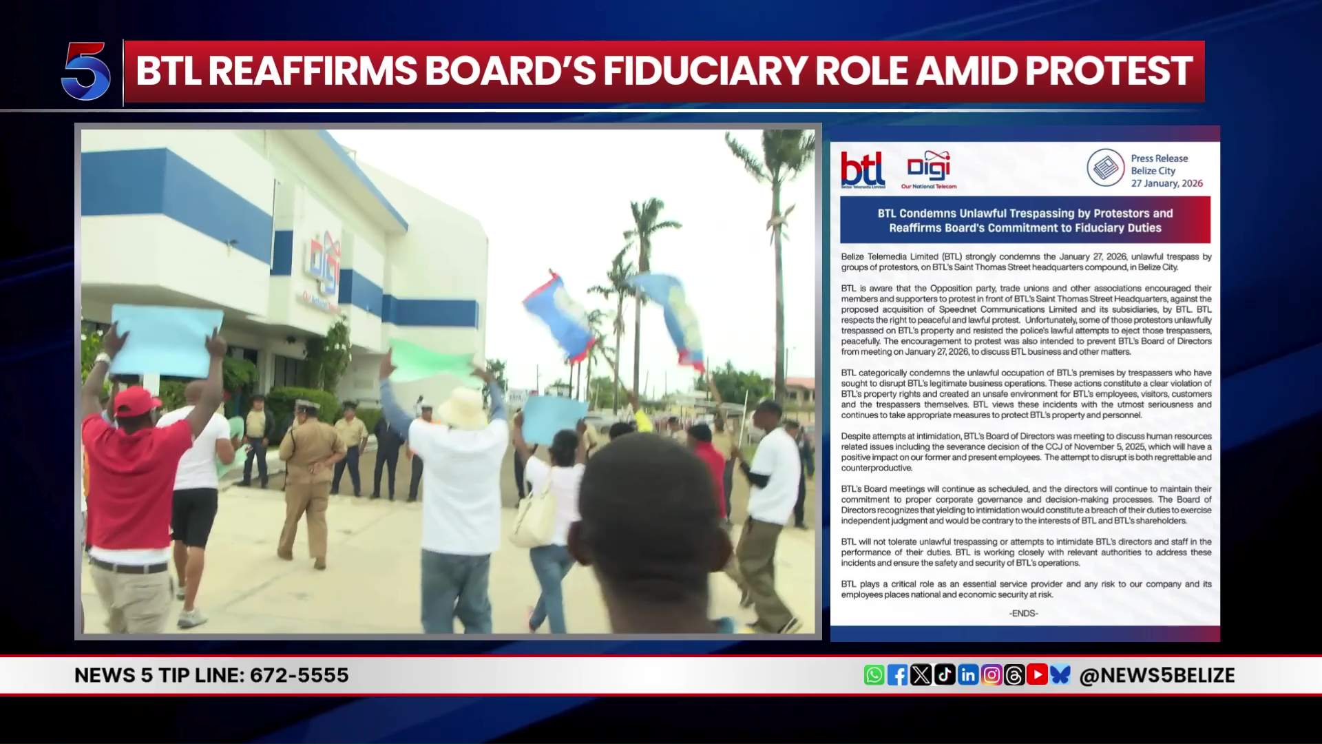 BTL Accuses Protesters of Trespassing, Intimidation