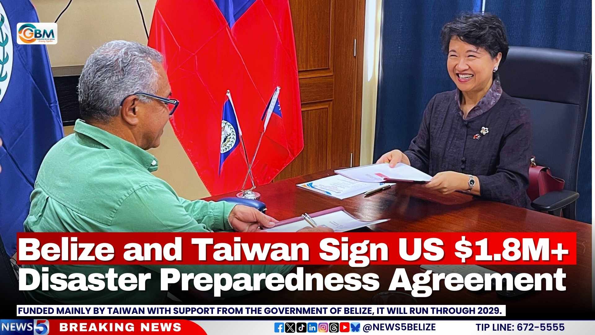 Belize and Taiwan Sign US $1.8M+ Disaster Preparedness Agreement