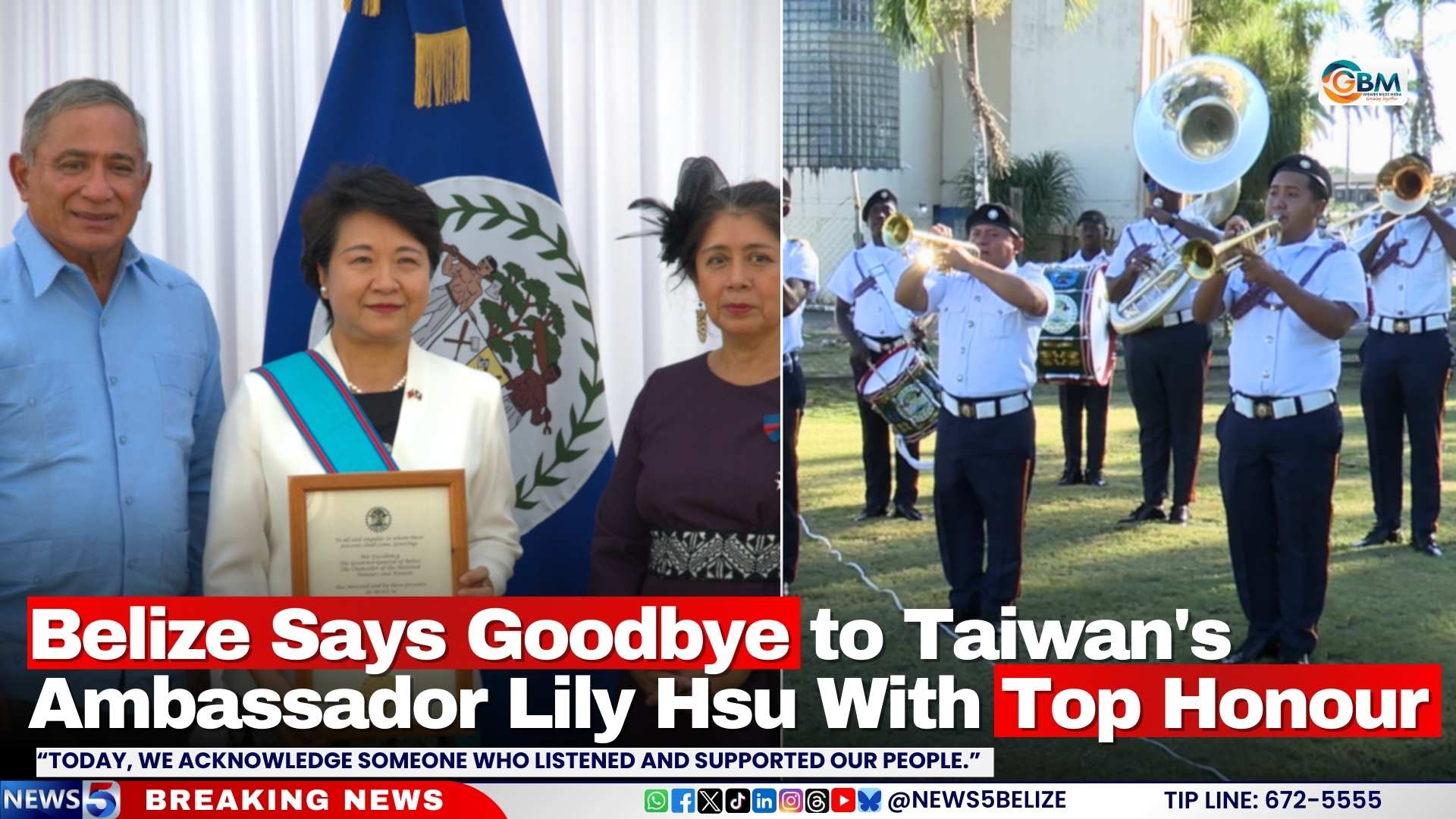 Belize Says Goodbye to Taiwan's Ambassador Lily Hsu With Top Honour
