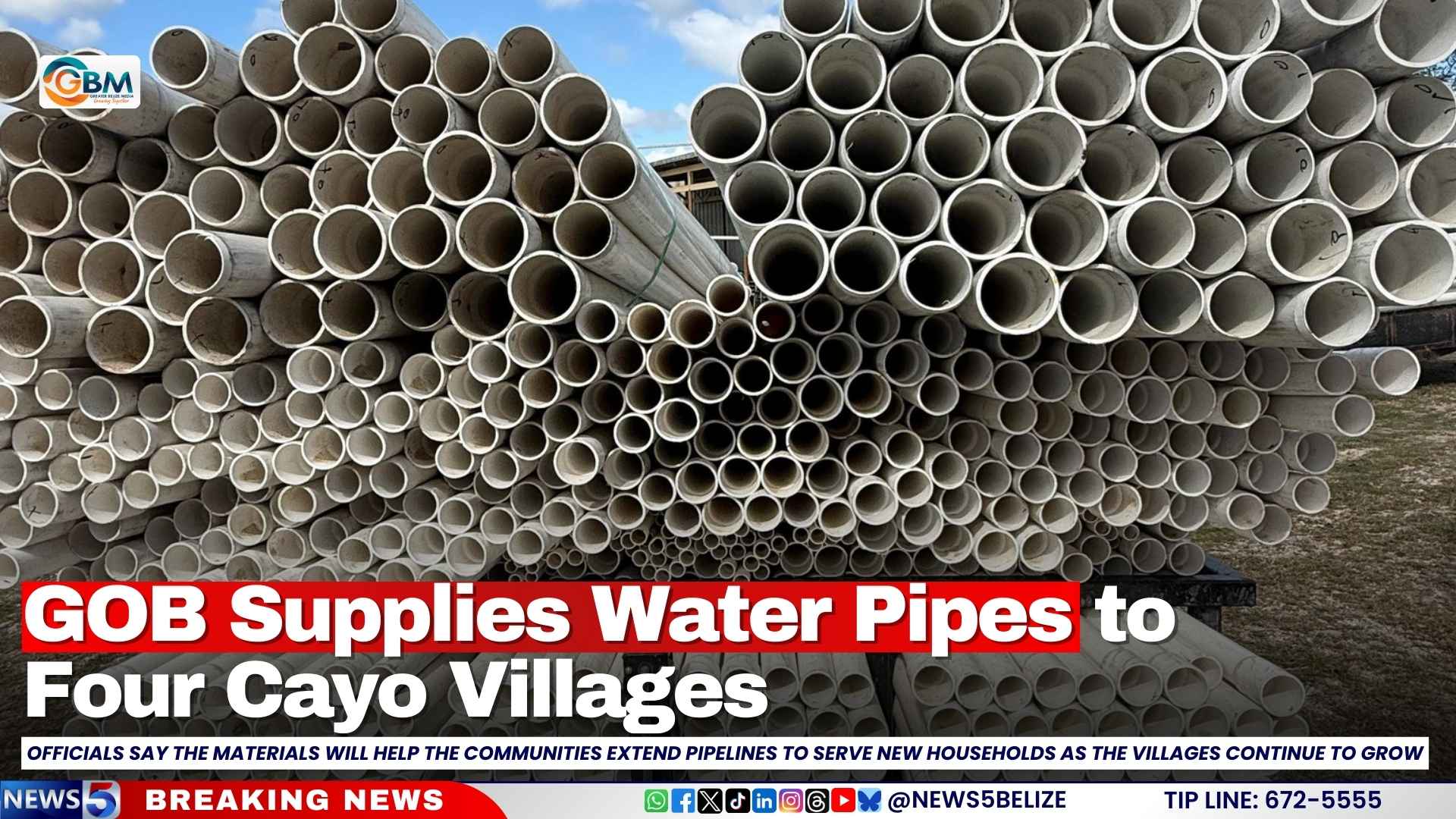 GOB Supplies Water Pipes to Four Cayo Villages