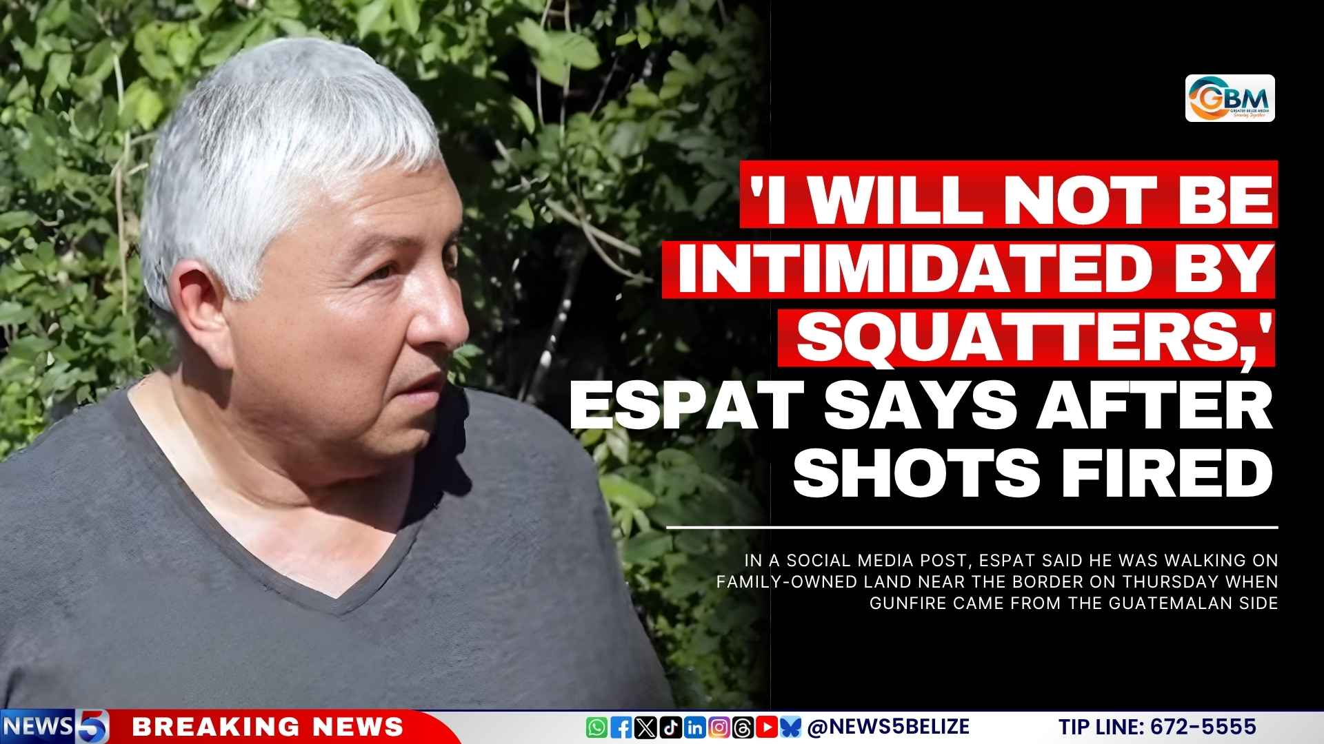 'I Will Not Be Intimidated by Squatters,' Espat Says After Shots Fired