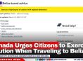 Canada Urges Citizens to Exercise Caution When Traveling to Belize