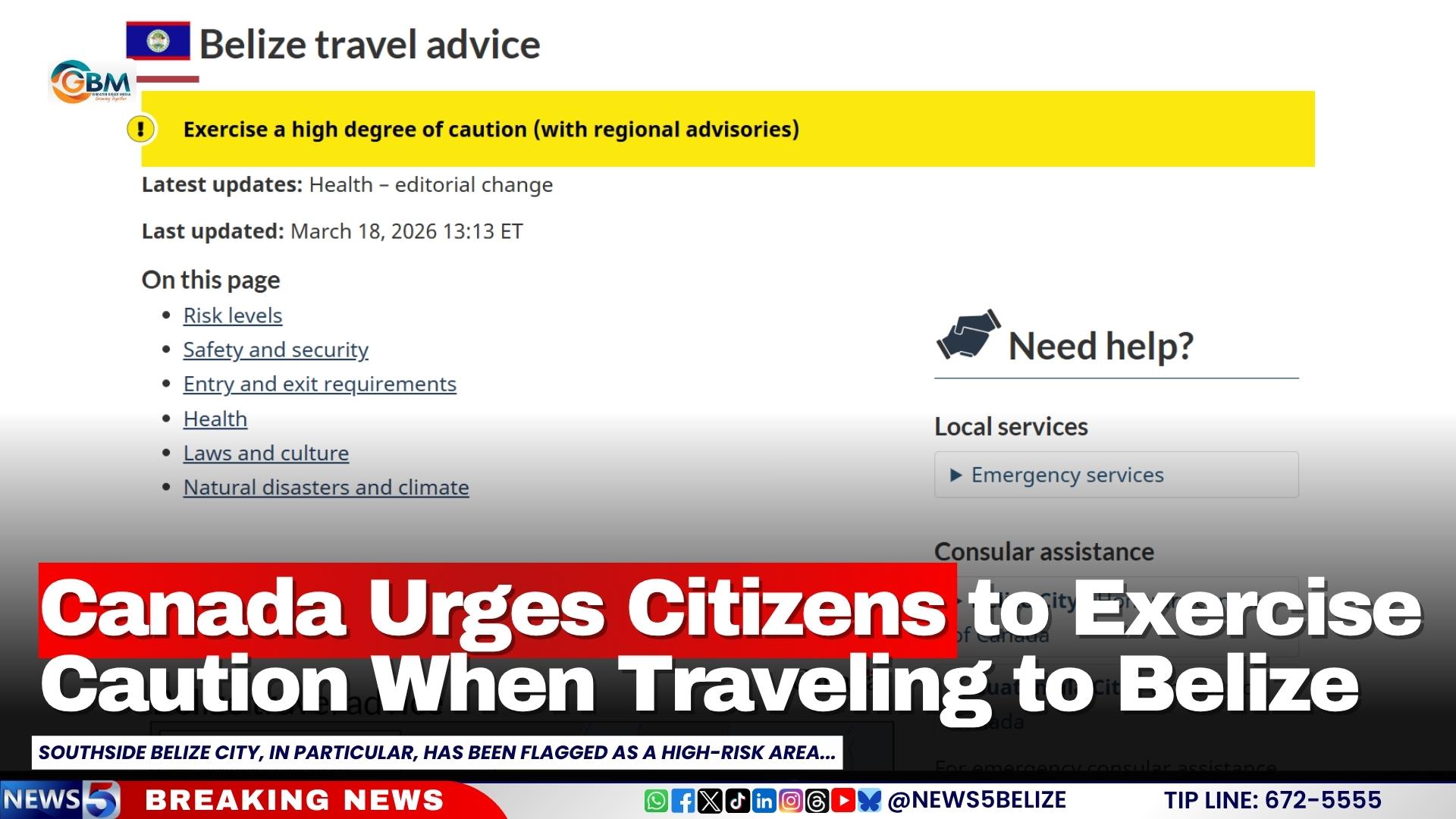 Canada Urges Citizens to Exercise Caution When Traveling to Belize