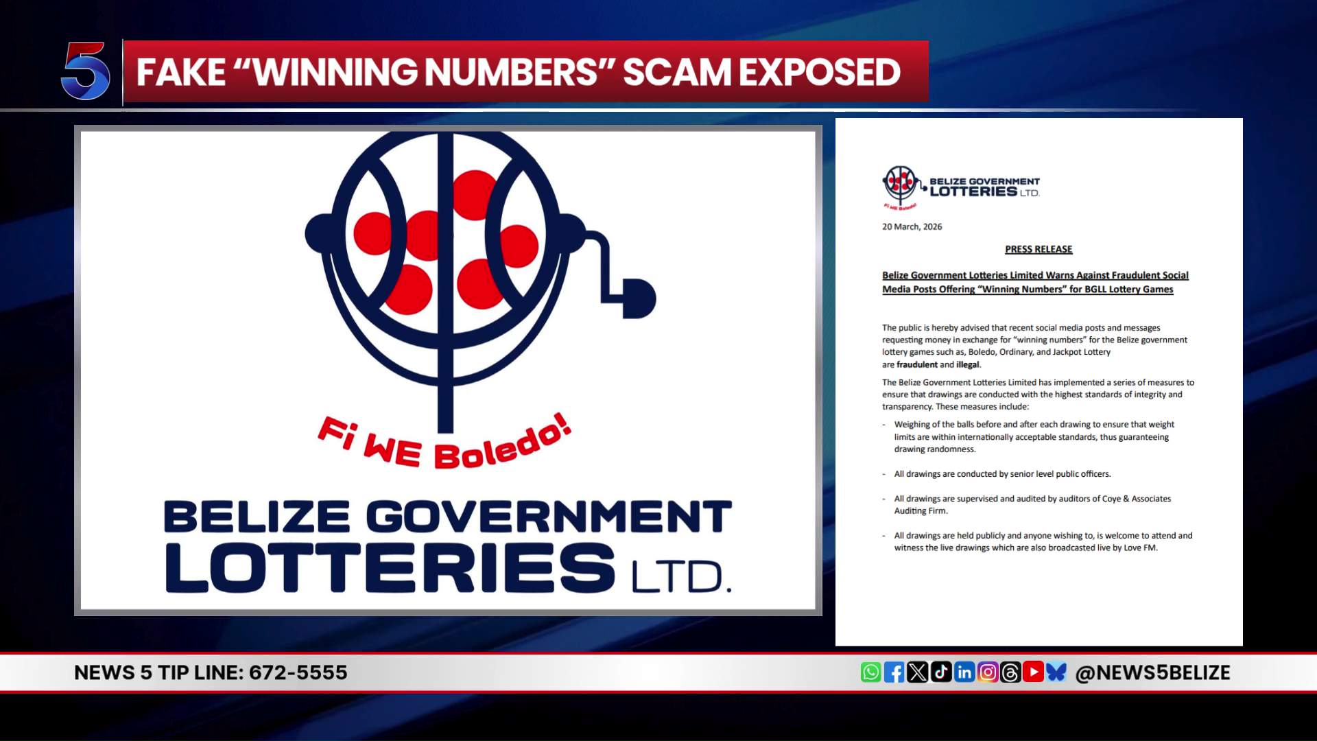 Belize Gaming & Lotteries Ltd. Warns of Rising Lottery Scam