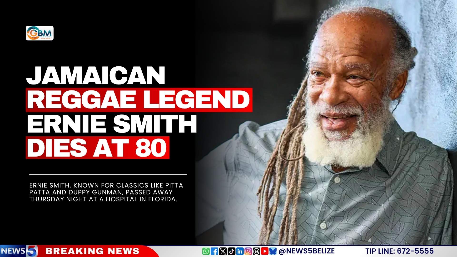 Jamaican Reggae Legend Ernie Smith Dies at 80