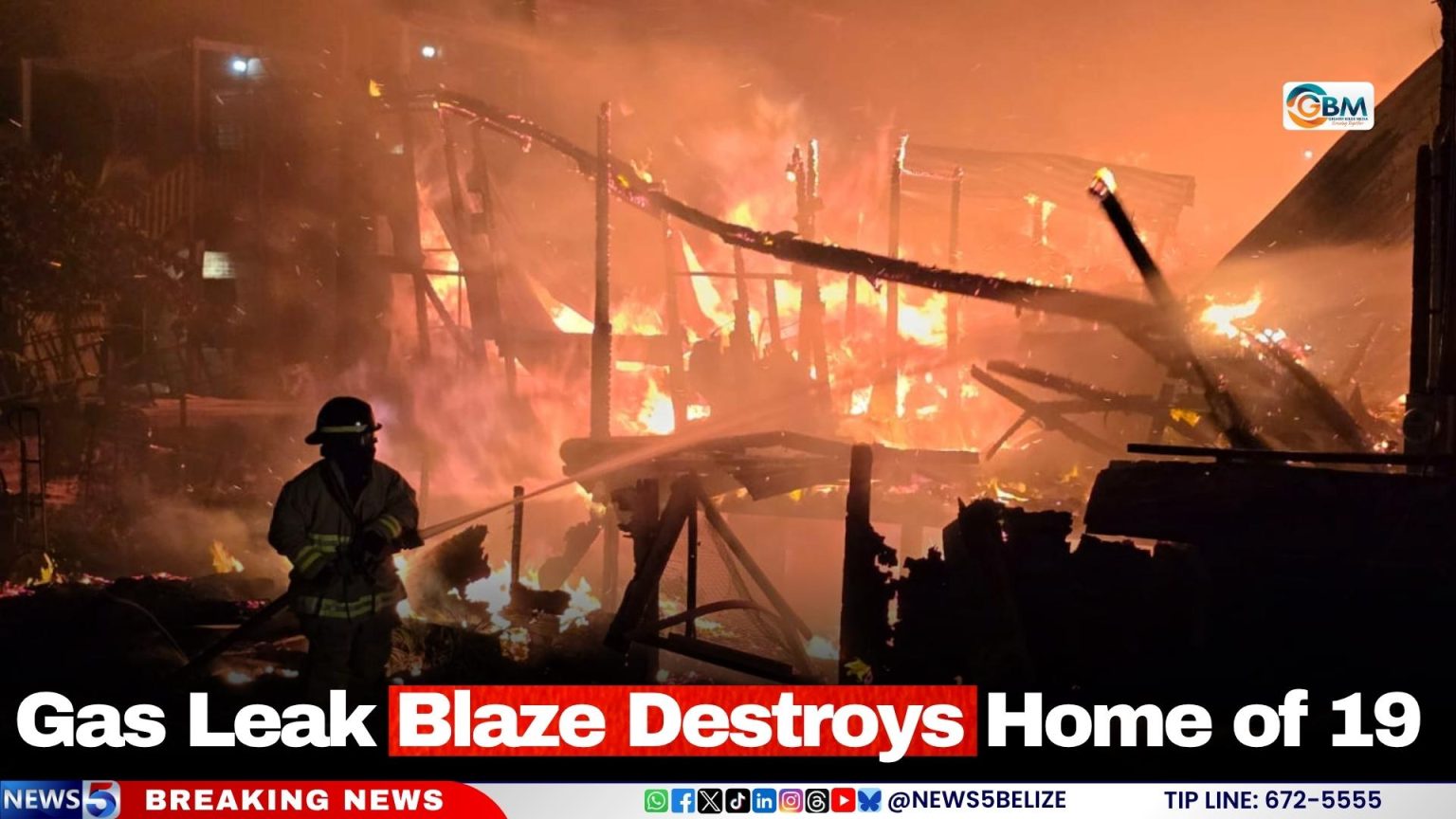 Gas Leak Blaze Destroys Home of 19