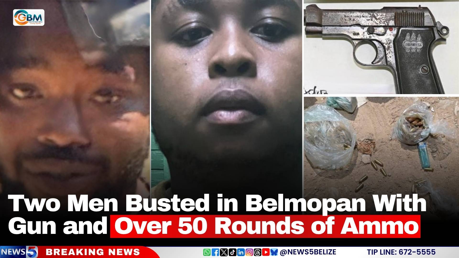 Two Men Busted in Belmopan With Gun and Over 50 Rounds of Ammo