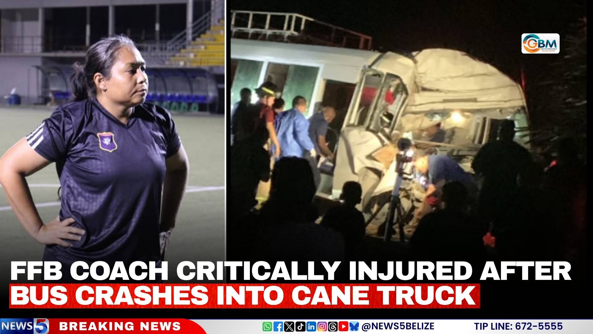 FFB Coach Critically Injured After Bus Crashes Into Cane Truck