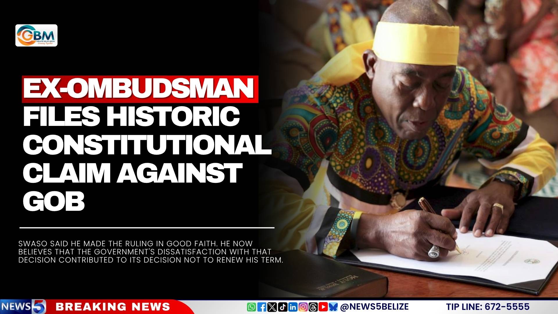 Ex-Ombudsman Files Historic Constitutional Claim Against GOB